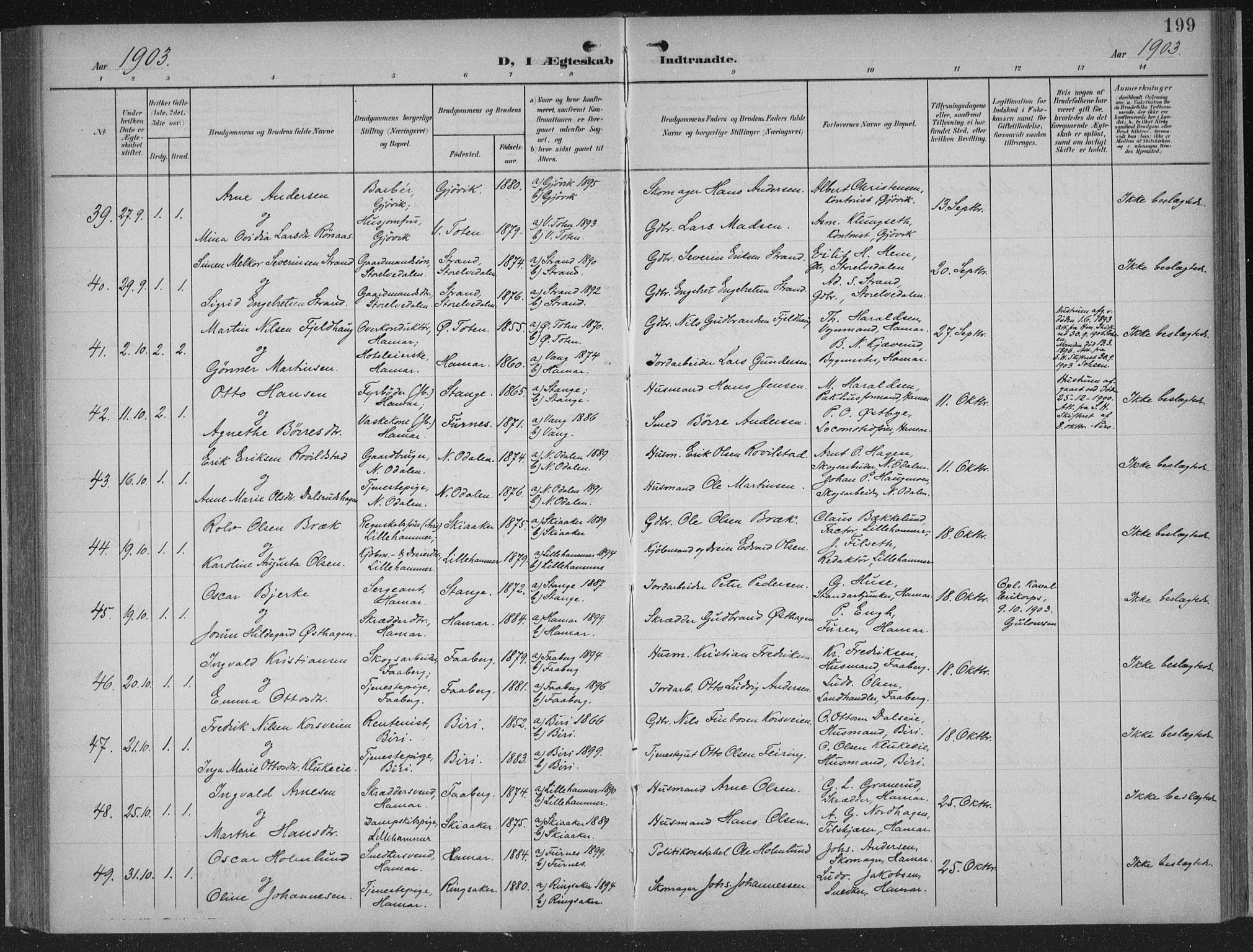 Hamar prestekontor, AV/SAH-DOMPH-002/H/Ha/Haa/L0001: Parish register (official) no. 1, 1900-1914, p. 199