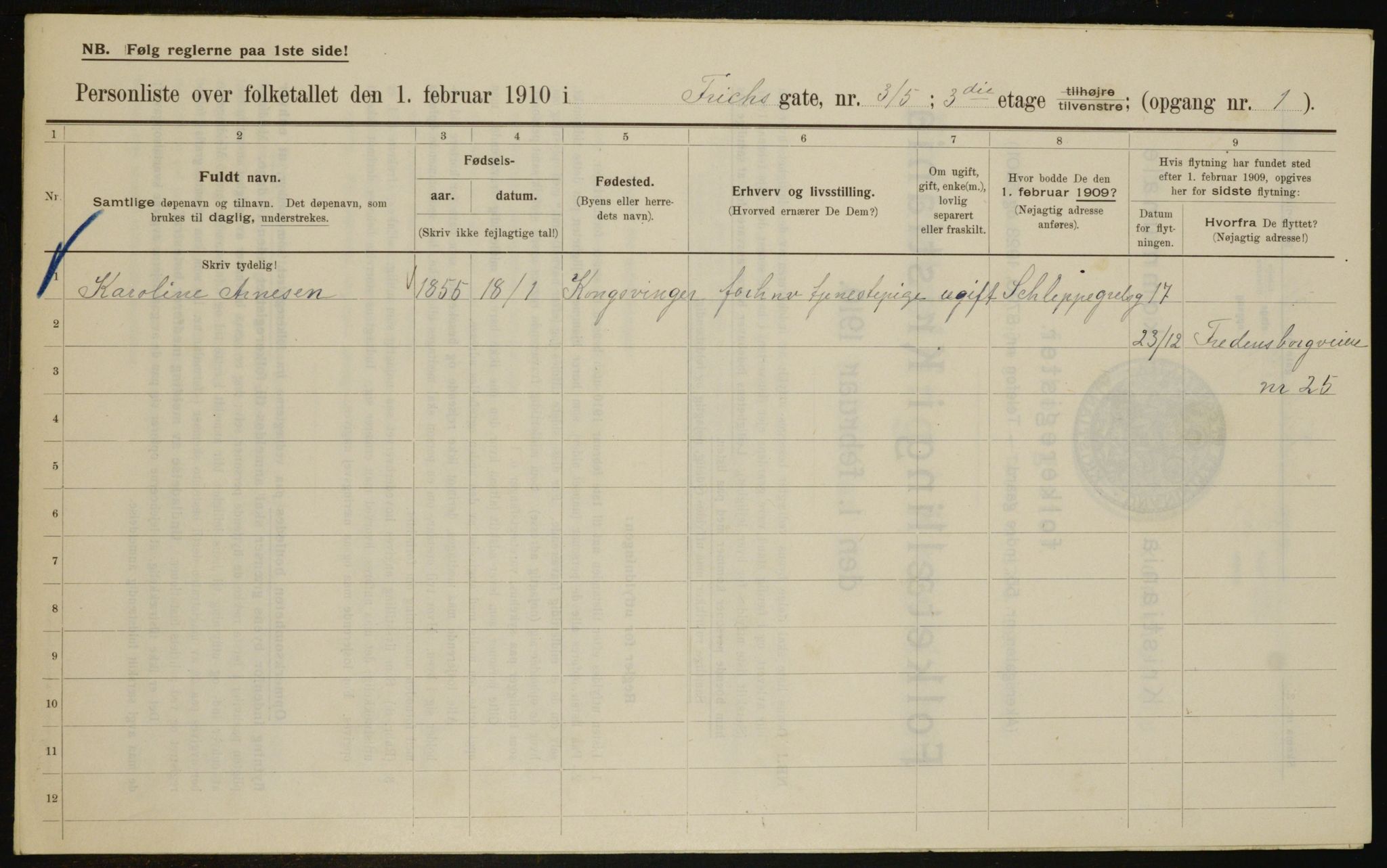 OBA, Municipal Census 1910 for Kristiania, 1910, p. 25111