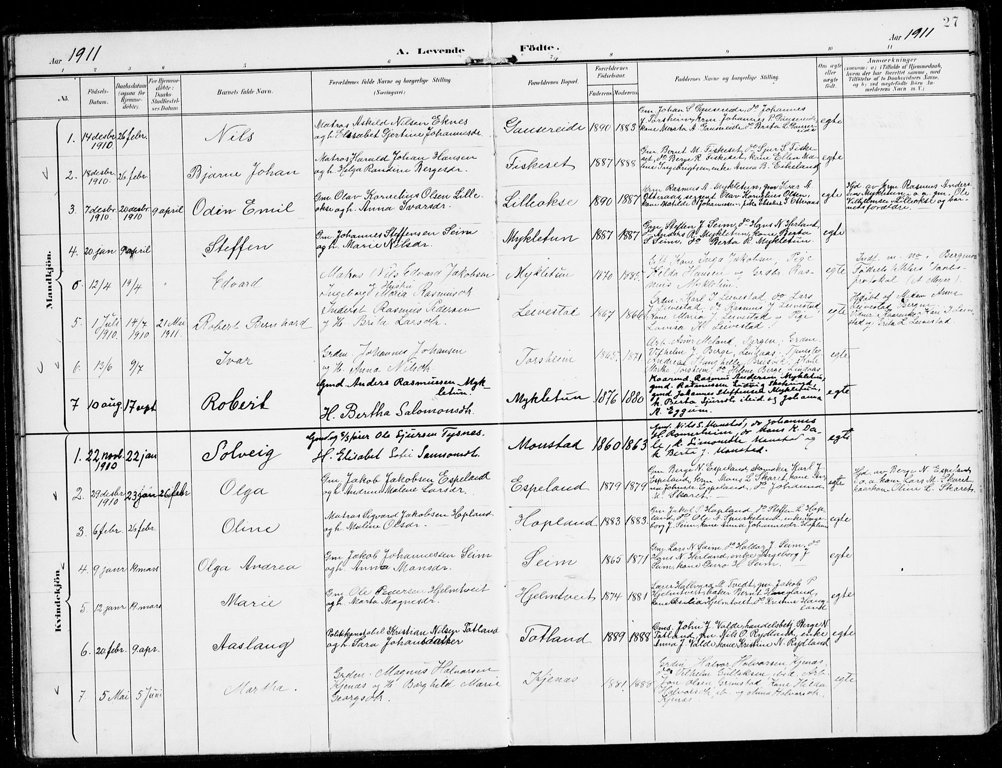Alversund Sokneprestembete, SAB/A-73901/H/Ha/Haa/Haad/L0004: Parish register (official) no. D 4, 1898-1926, p. 27