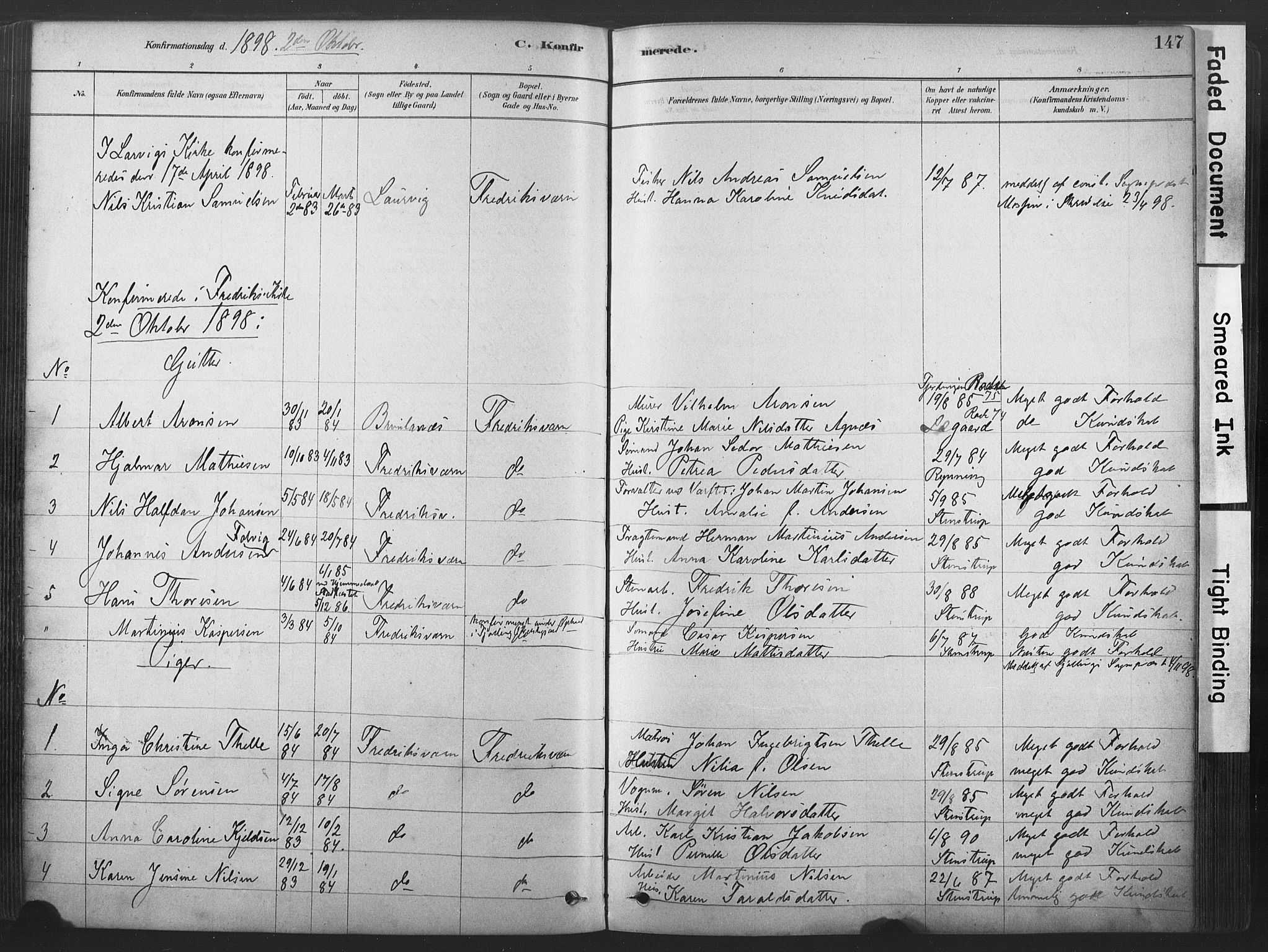 Stavern kirkebøker, SAKO/A-318/F/Fa/L0008: Parish register (official) no. 8, 1878-1905, p. 147