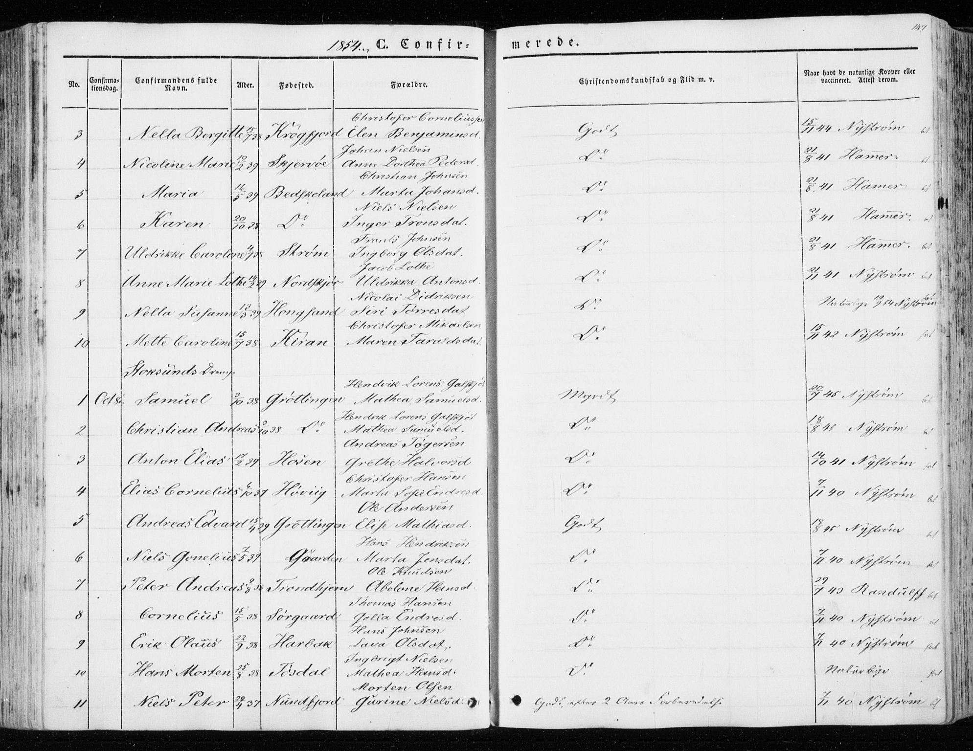 Ministerialprotokoller, klokkerbøker og fødselsregistre - Sør-Trøndelag, SAT/A-1456/657/L0704: Parish register (official) no. 657A05, 1846-1857, p. 147