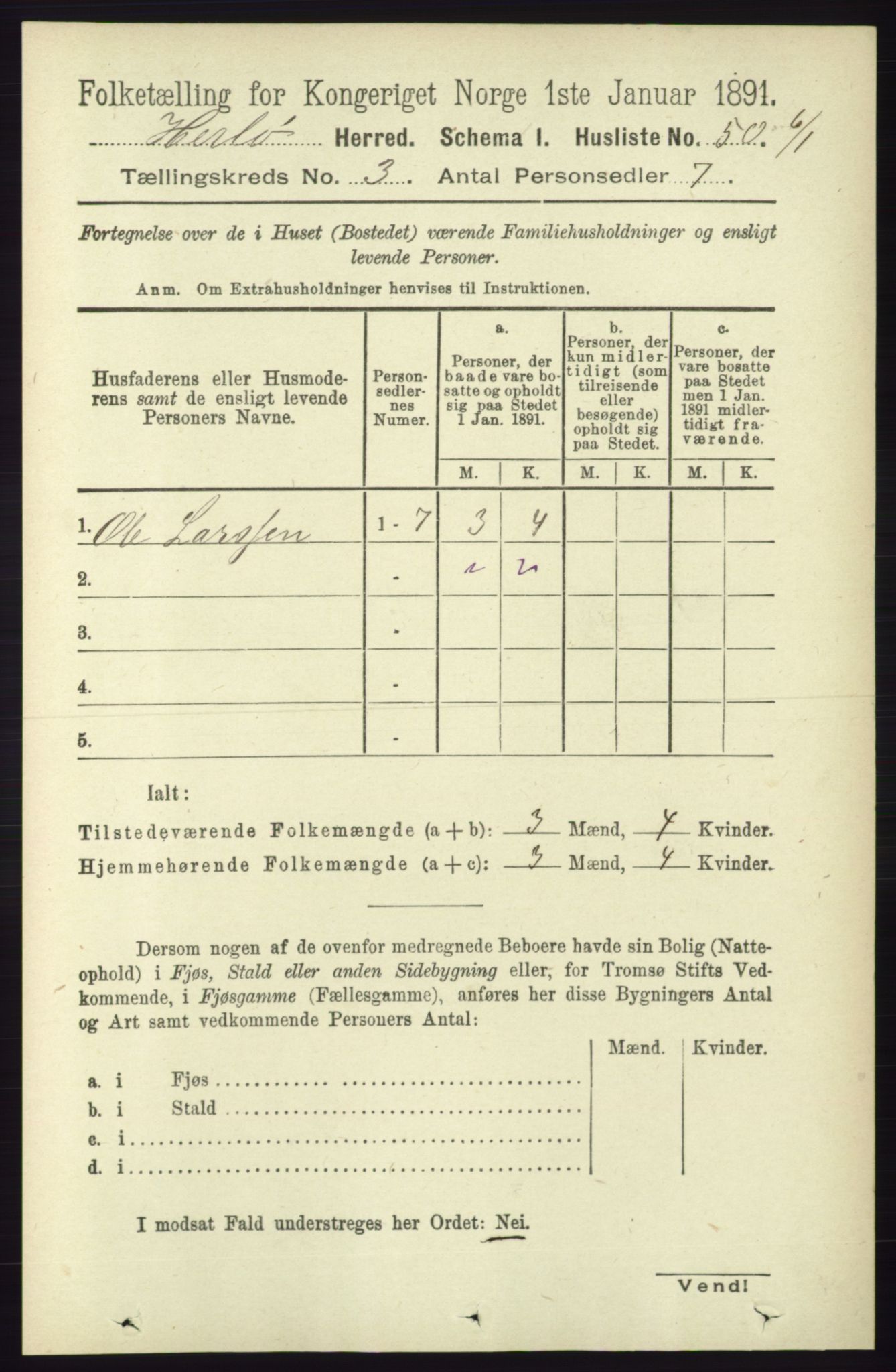 RA, 1891 census for 1258 Herdla, 1891, p. 1068