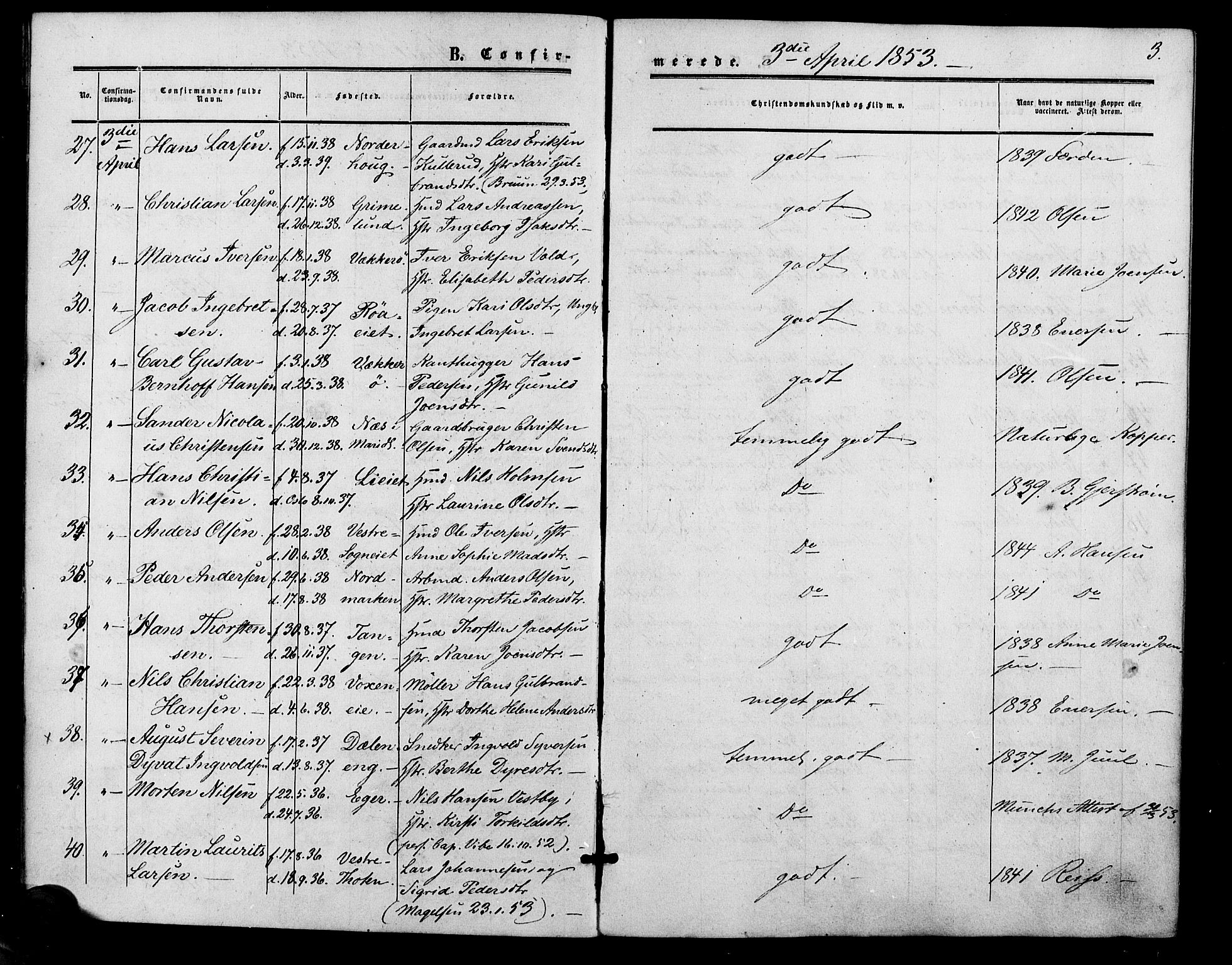 Vestre Aker prestekontor Kirkebøker, SAO/A-10025/F/Fa/L0001: Parish register (official) no. 1, 1853-1858, p. 3