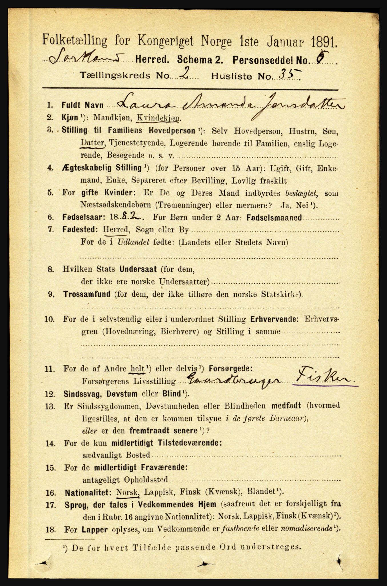 RA, 1891 census for 1870 Sortland, 1891, p. 1229