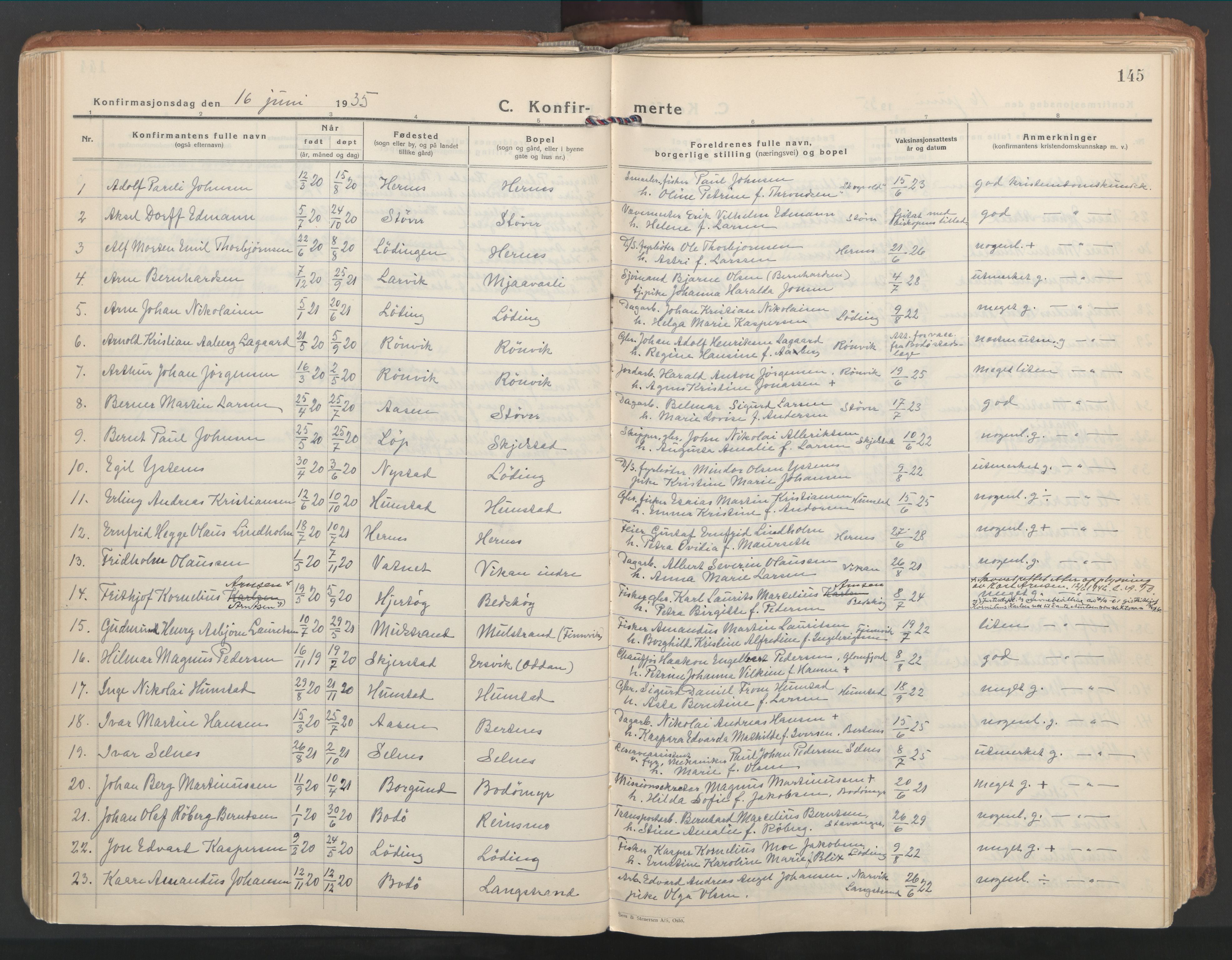 Ministerialprotokoller, klokkerbøker og fødselsregistre - Nordland, SAT/A-1459/802/L0061: Parish register (official) no. 802A08, 1933-1946, p. 145