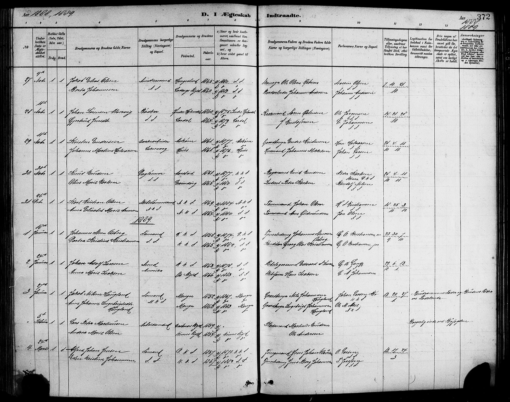 Sandviken Sokneprestembete, SAB/A-77601/H/Hb/L0001: Parish register (copy) no. A 2, 1879-1892, p. 372