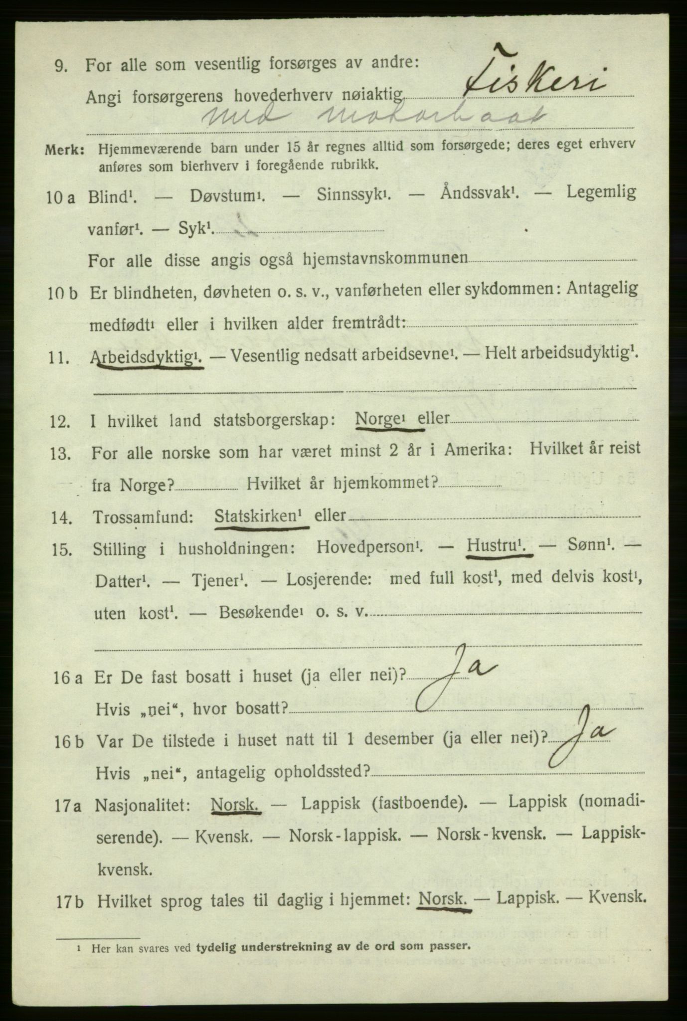 SATØ, 1920 census for Talvik, 1920, p. 3307