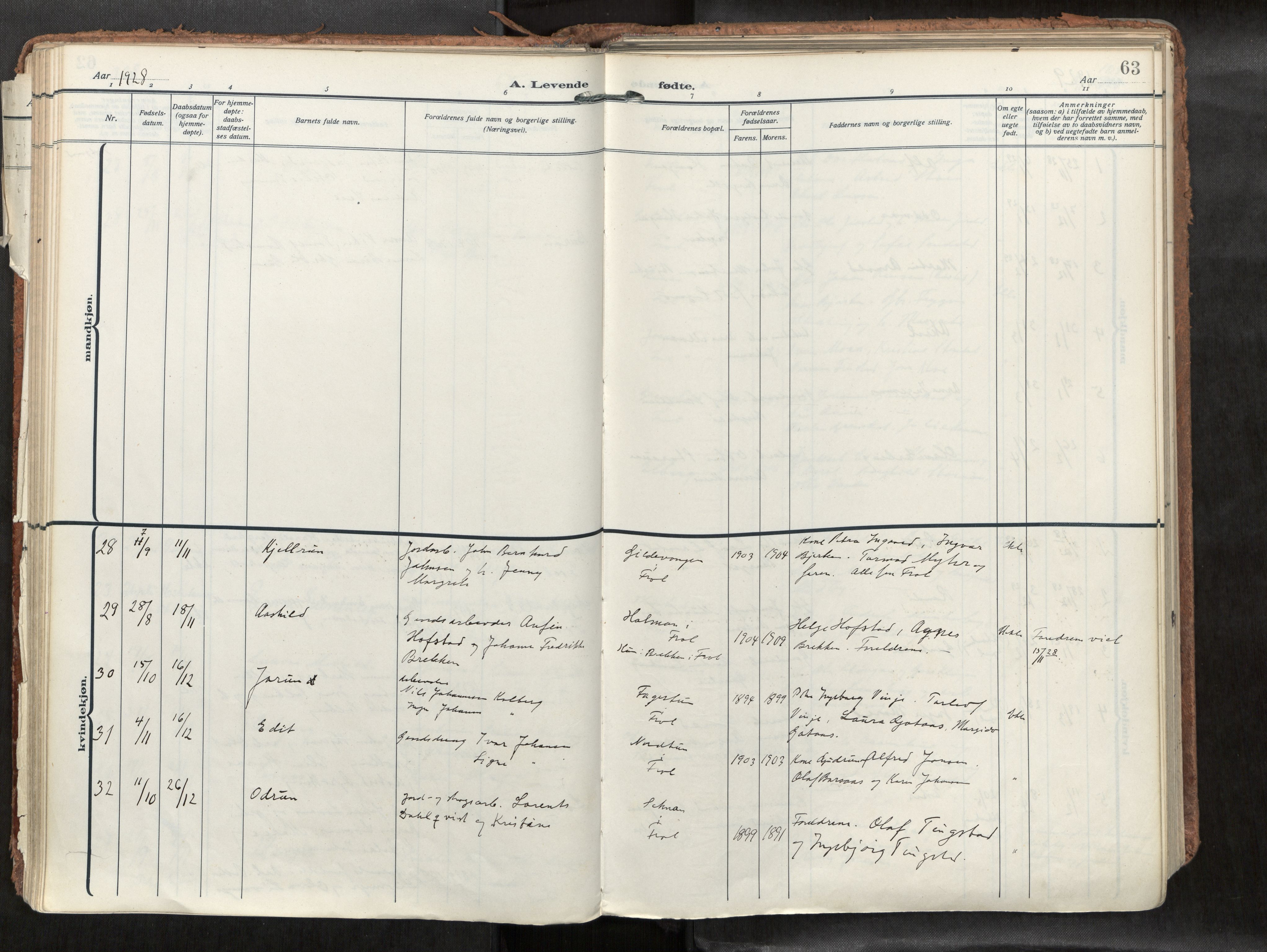 Levanger sokneprestkontor, SAT/A-1301/2/H/Haa/L0002: Parish register (official) no. 2, 1912-1935, p. 63