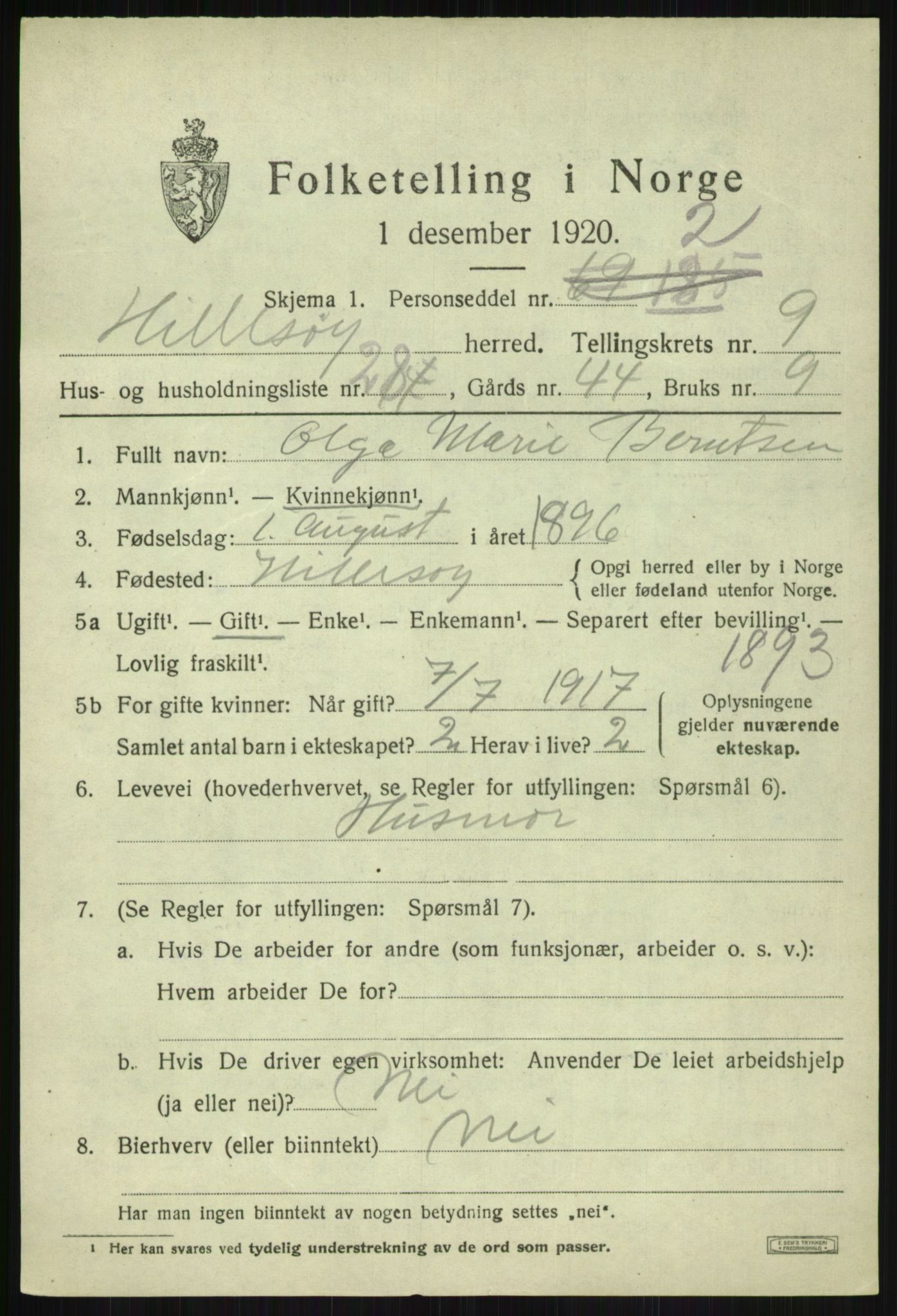 SATØ, 1920 census for Hillesøy, 1920, p. 4661