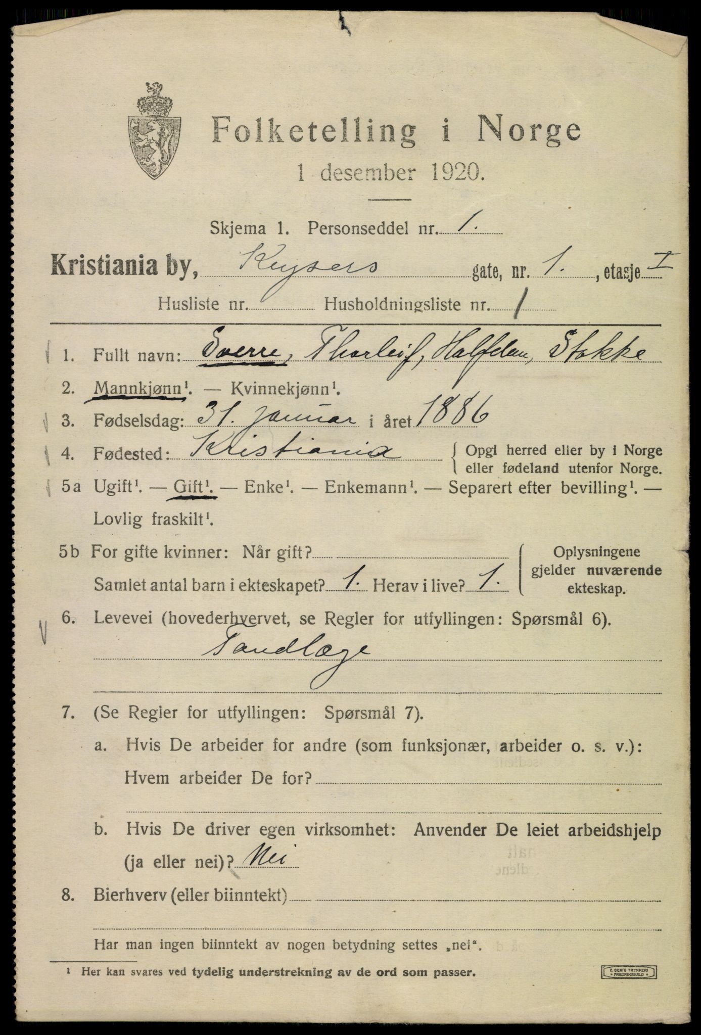 SAO, 1920 census for Kristiania, 1920, p. 331403