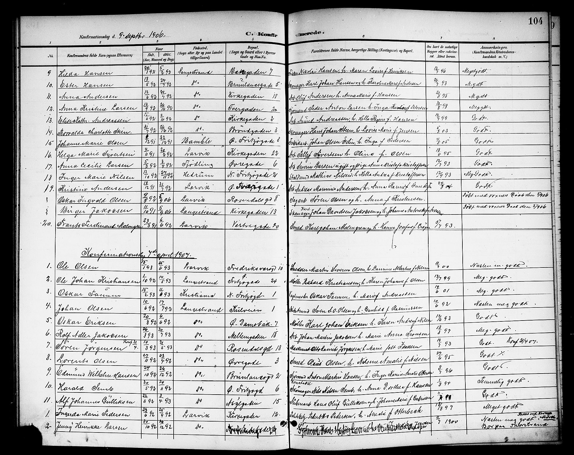 Larvik kirkebøker, SAKO/A-352/G/Gb/L0004: Parish register (copy) no. II 4, 1899-1919, p. 104