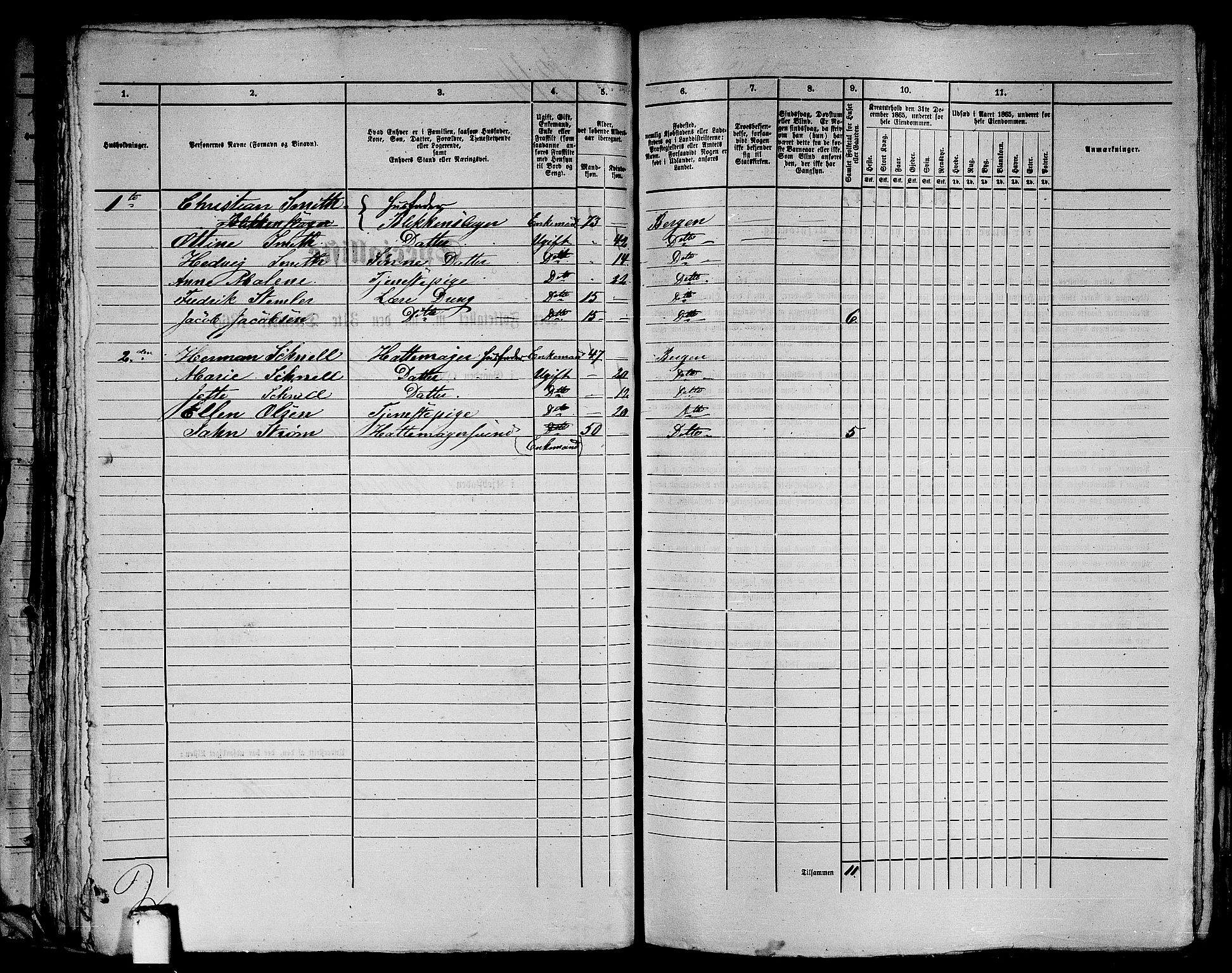 RA, 1865 census for Bergen, 1865, p. 2695