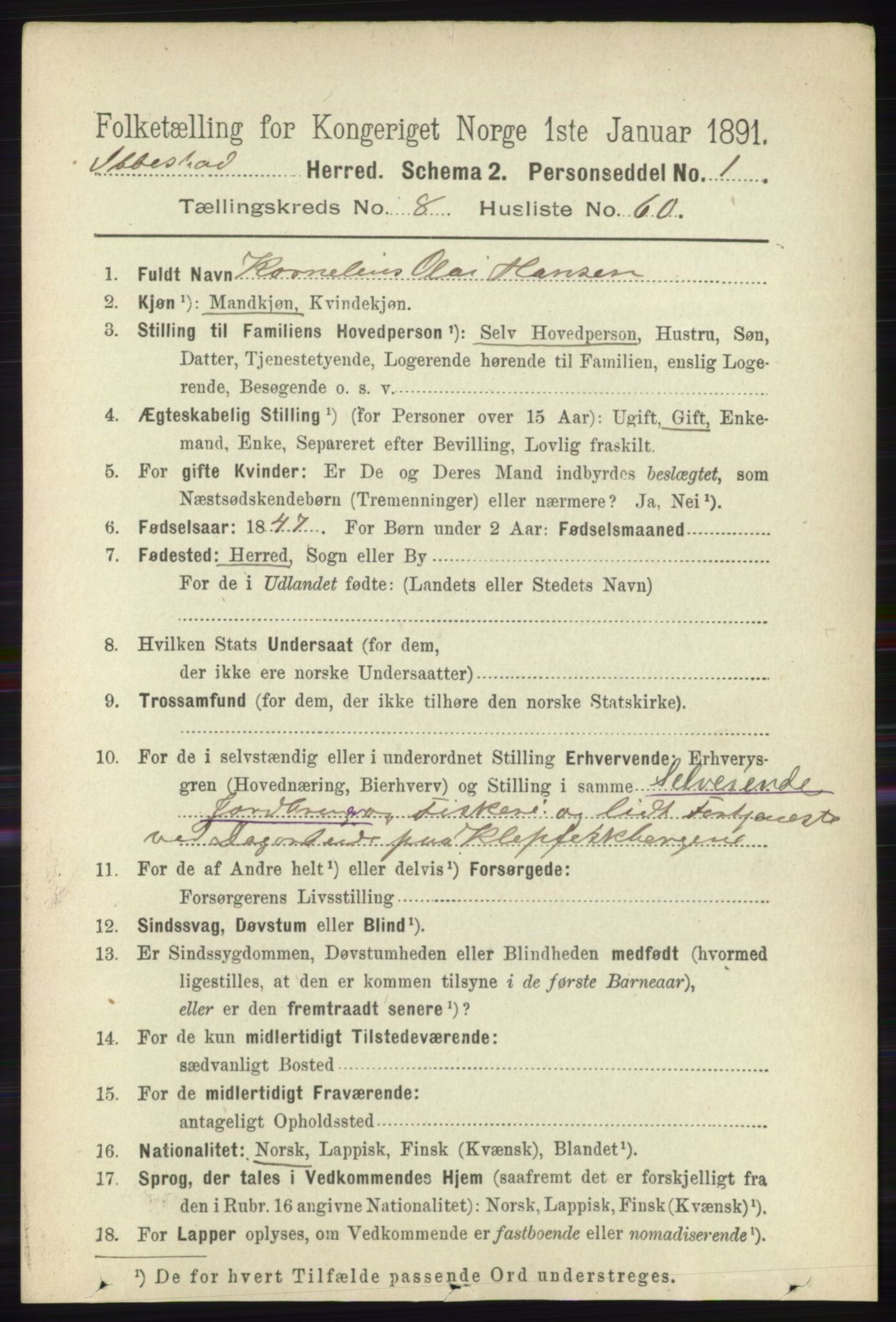 RA, 1891 census for 1917 Ibestad, 1891, p. 5581