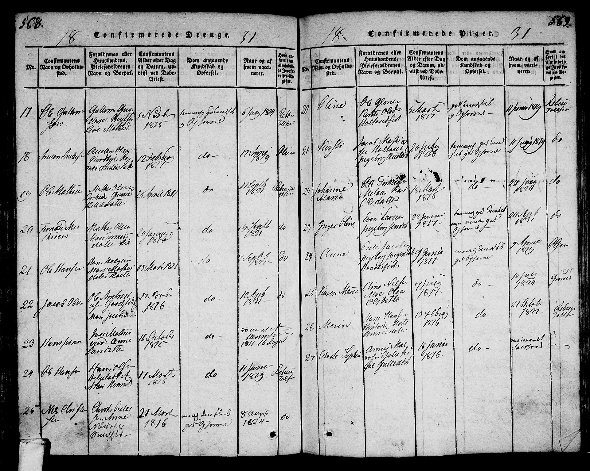Lardal kirkebøker, SAKO/A-350/F/Fa/L0005: Parish register (official) no. I 5, 1814-1835, p. 568-569