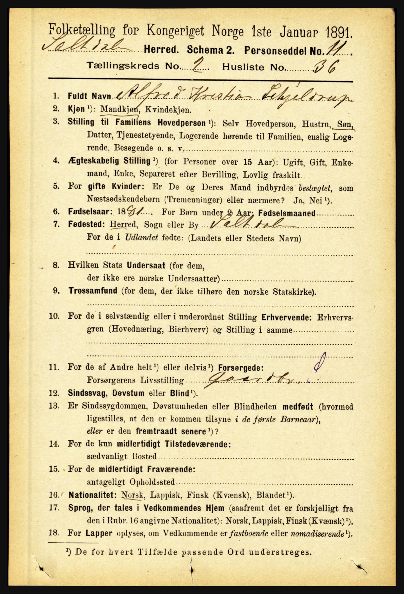 RA, 1891 census for 1840 Saltdal, 1891, p. 900