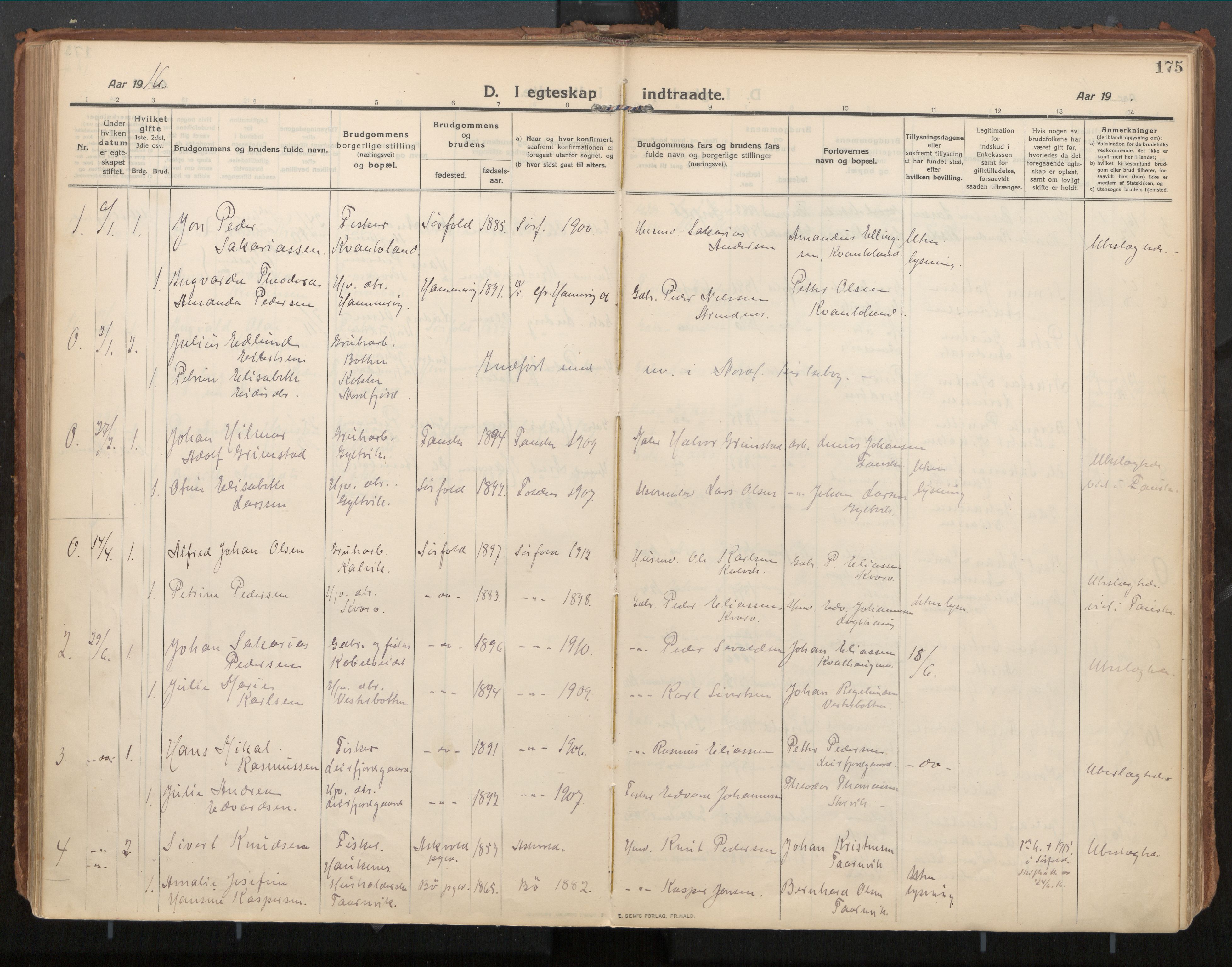 Ministerialprotokoller, klokkerbøker og fødselsregistre - Nordland, AV/SAT-A-1459/854/L0784: Parish register (official) no. 854A07, 1910-1922, p. 175