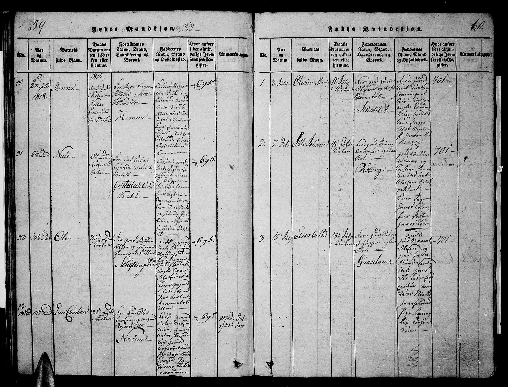 Sør-Audnedal sokneprestkontor, SAK/1111-0039/F/Fb/Fbb/L0001: Parish register (copy) no. B 1, 1815-1827, p. 59-60