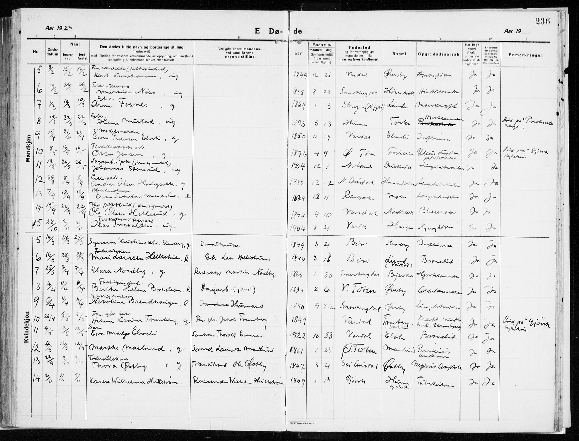 Vardal prestekontor, AV/SAH-PREST-100/H/Ha/Haa/L0017: Parish register (official) no. 17, 1915-1929, p. 236