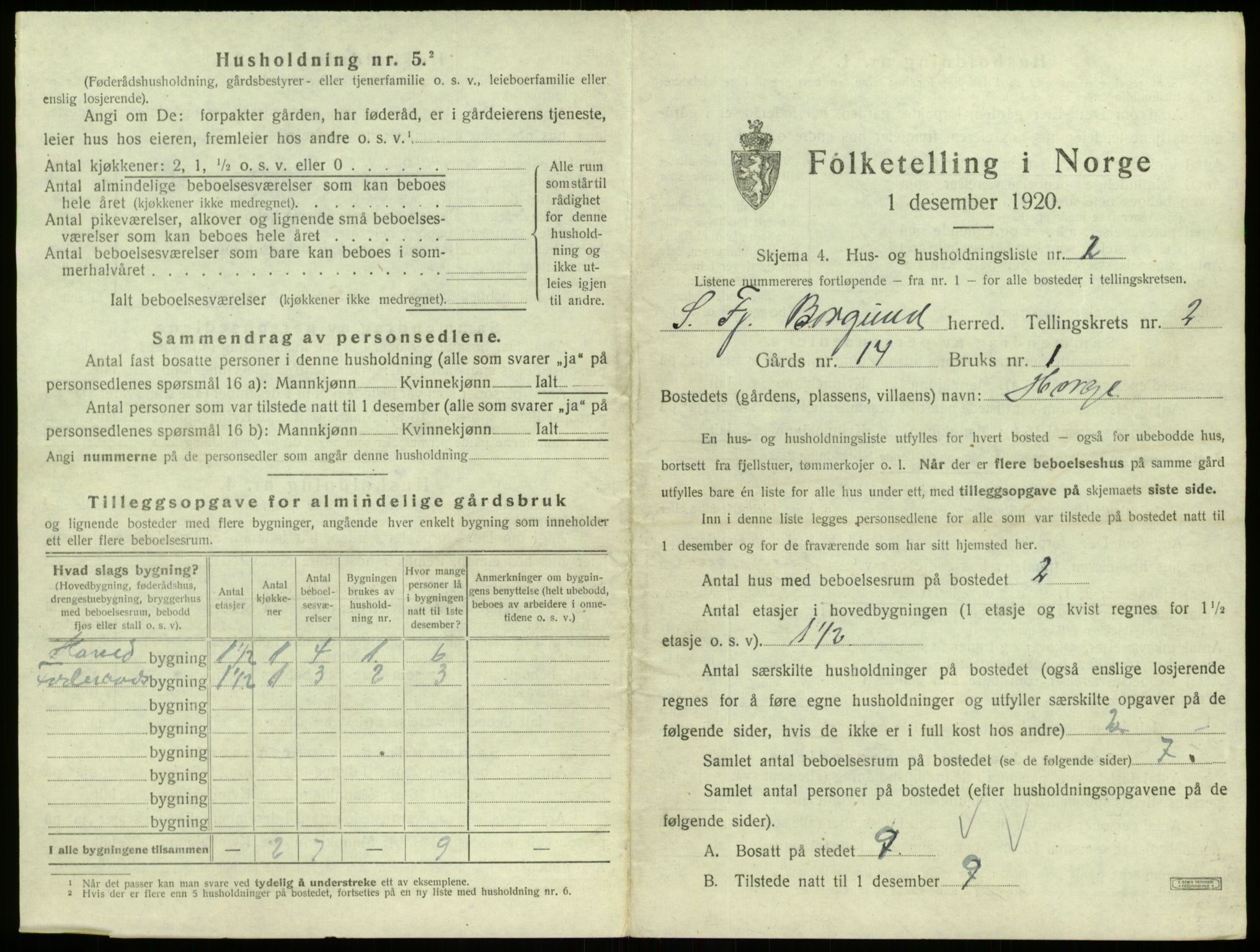 SAB, 1920 census for Borgund, 1920, p. 93