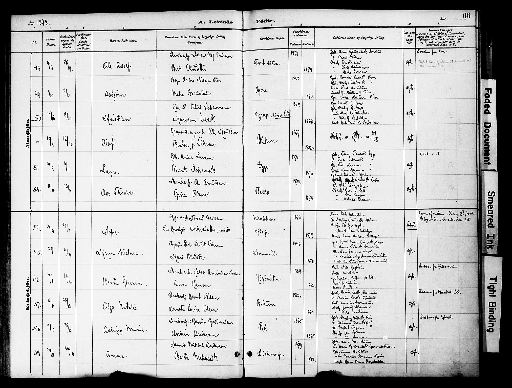 Gran prestekontor, SAH/PREST-112/H/Ha/Haa/L0020: Parish register (official) no. 20, 1889-1899, p. 66