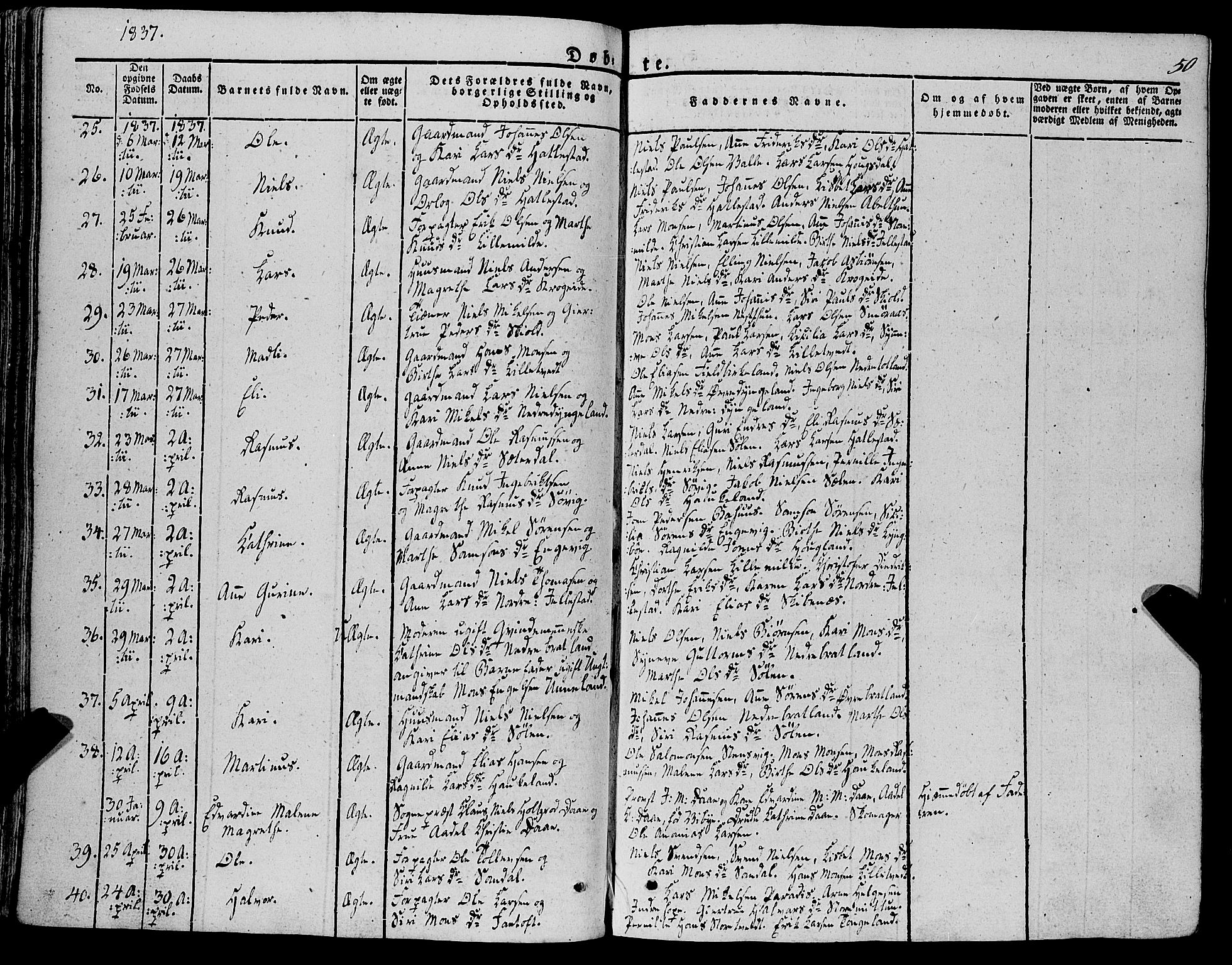 Fana Sokneprestembete, AV/SAB-A-75101/H/Haa/Haaa/L0008: Parish register (official) no. A 8, 1829-1851, p. 50