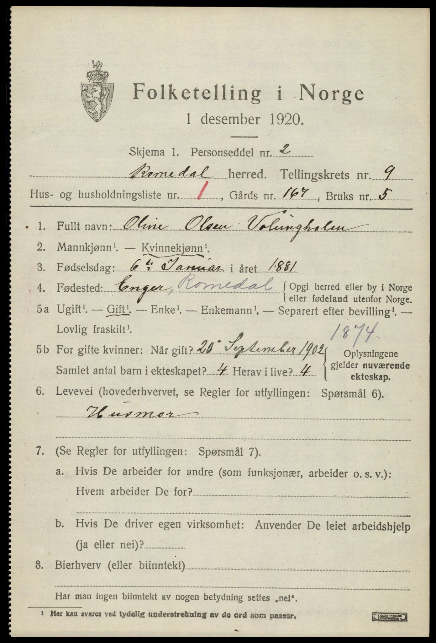 SAH, 1920 census for Romedal, 1920, p. 10355