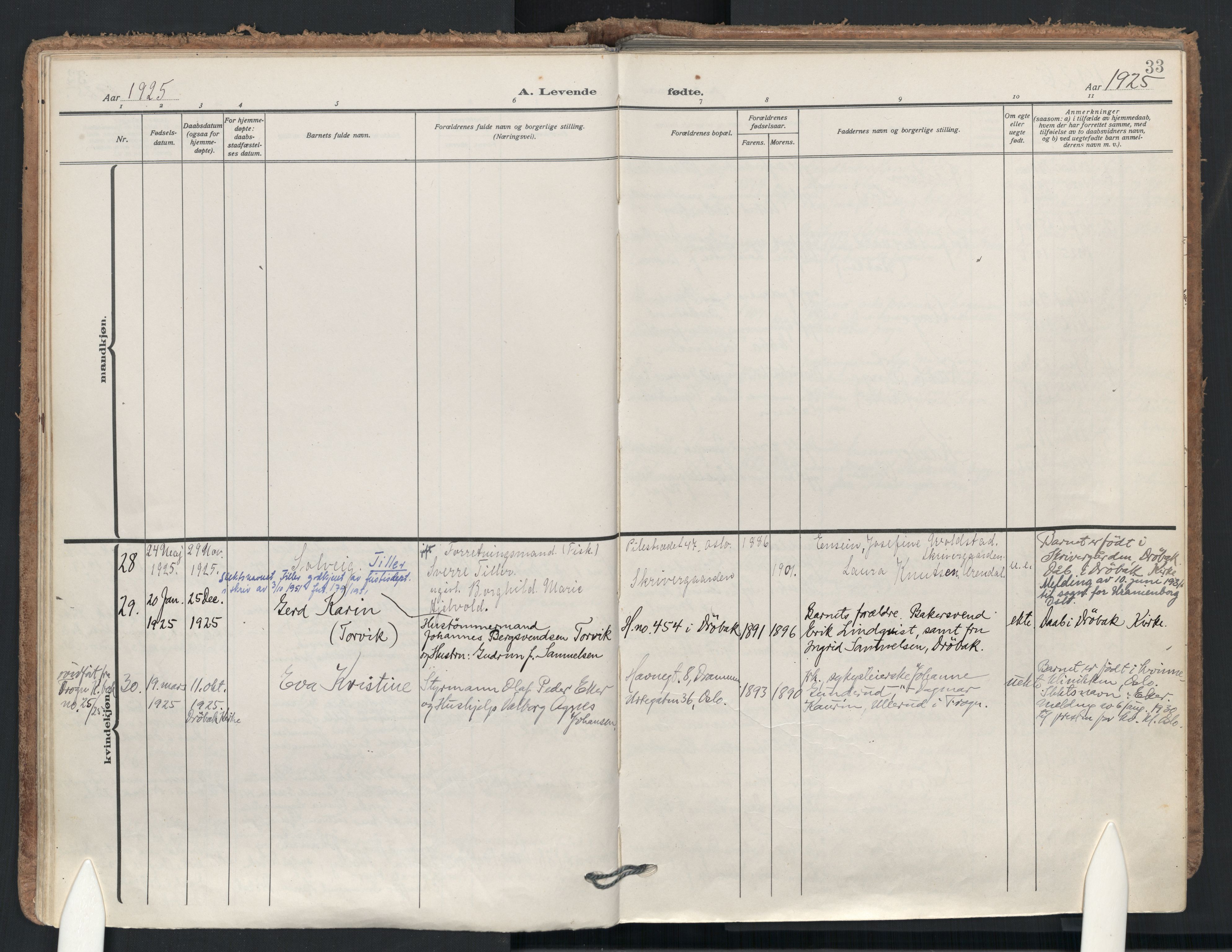 Drøbak prestekontor Kirkebøker, AV/SAO-A-10142a/F/Fb/L0004: Parish register (official) no. II 4, 1918-1933, p. 33