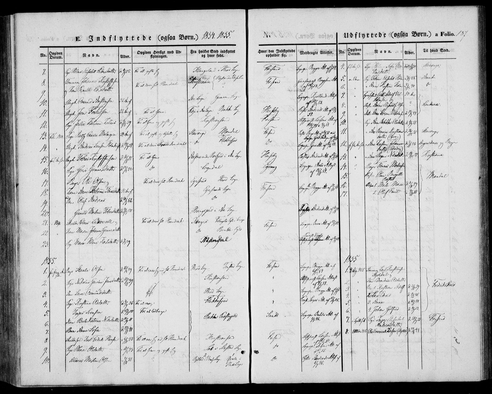 Farsund sokneprestkontor, SAK/1111-0009/F/Fa/L0004: Parish register (official) no. A 4, 1847-1863, p. 187