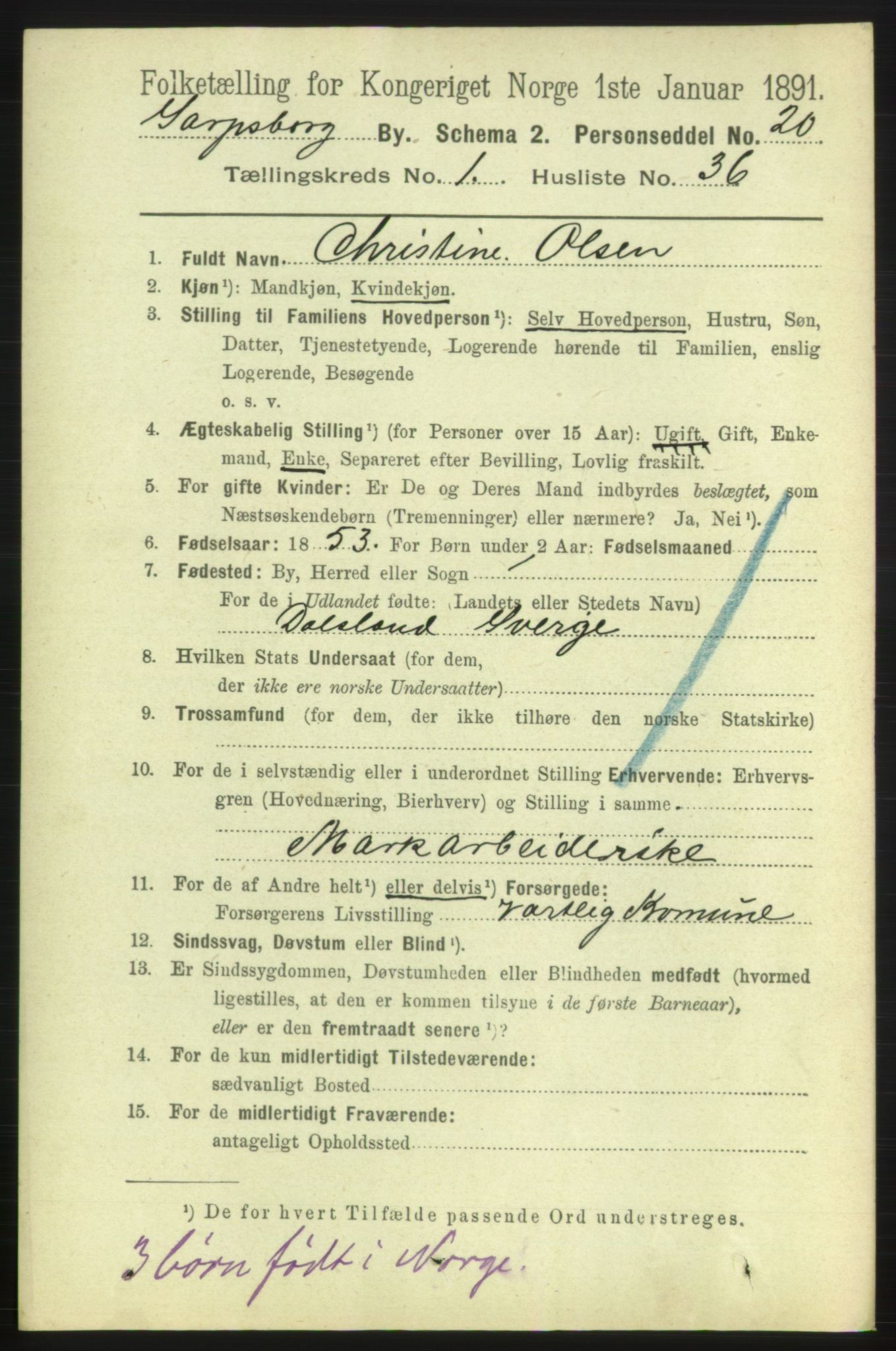 RA, 1891 census for 0102 Sarpsborg, 1891, p. 543