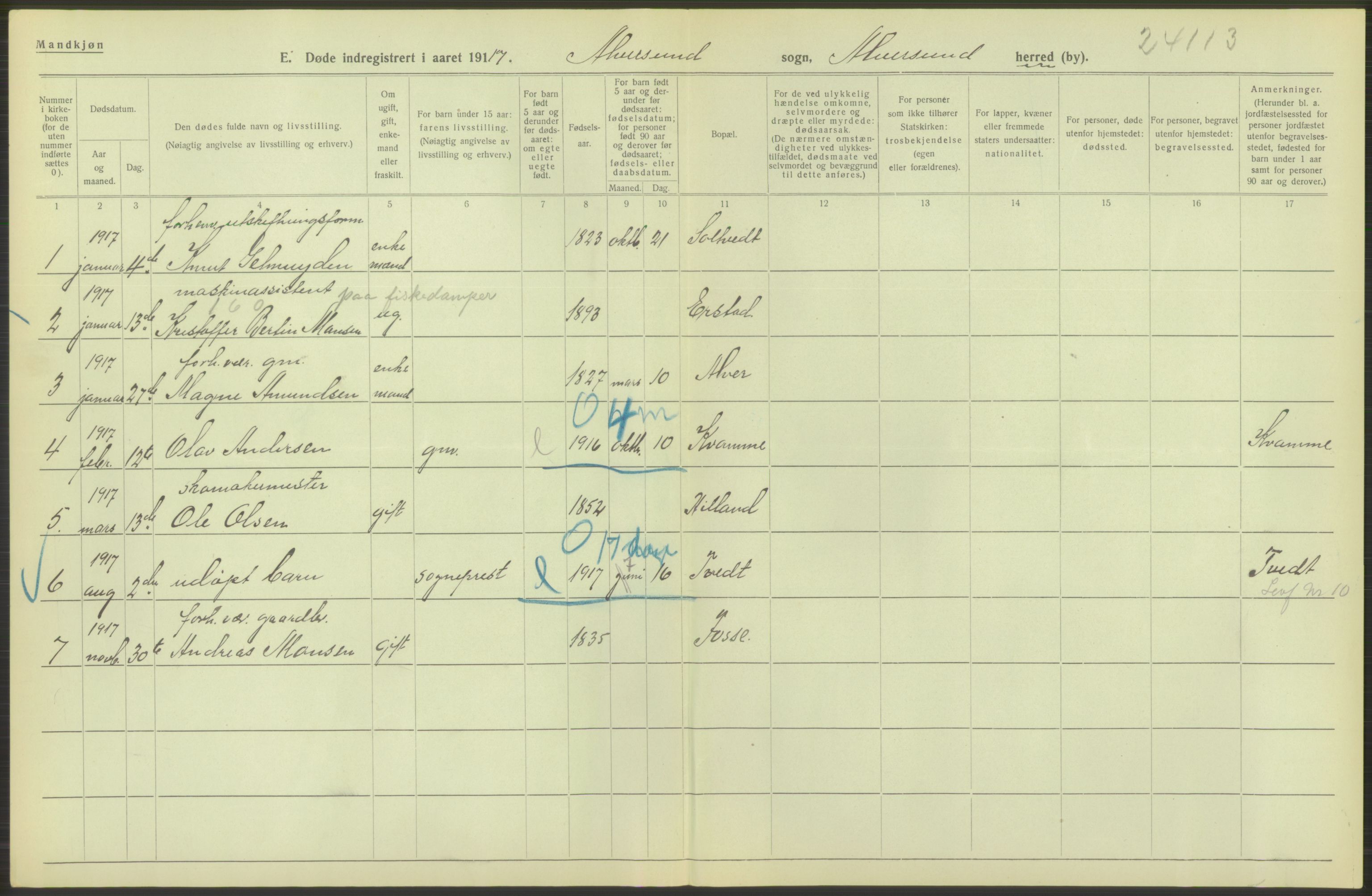 Statistisk sentralbyrå, Sosiodemografiske emner, Befolkning, RA/S-2228/D/Df/Dfb/Dfbg/L0036: S. Bergenhus amt: Døde, dødfødte. Bygder., 1917, p. 576