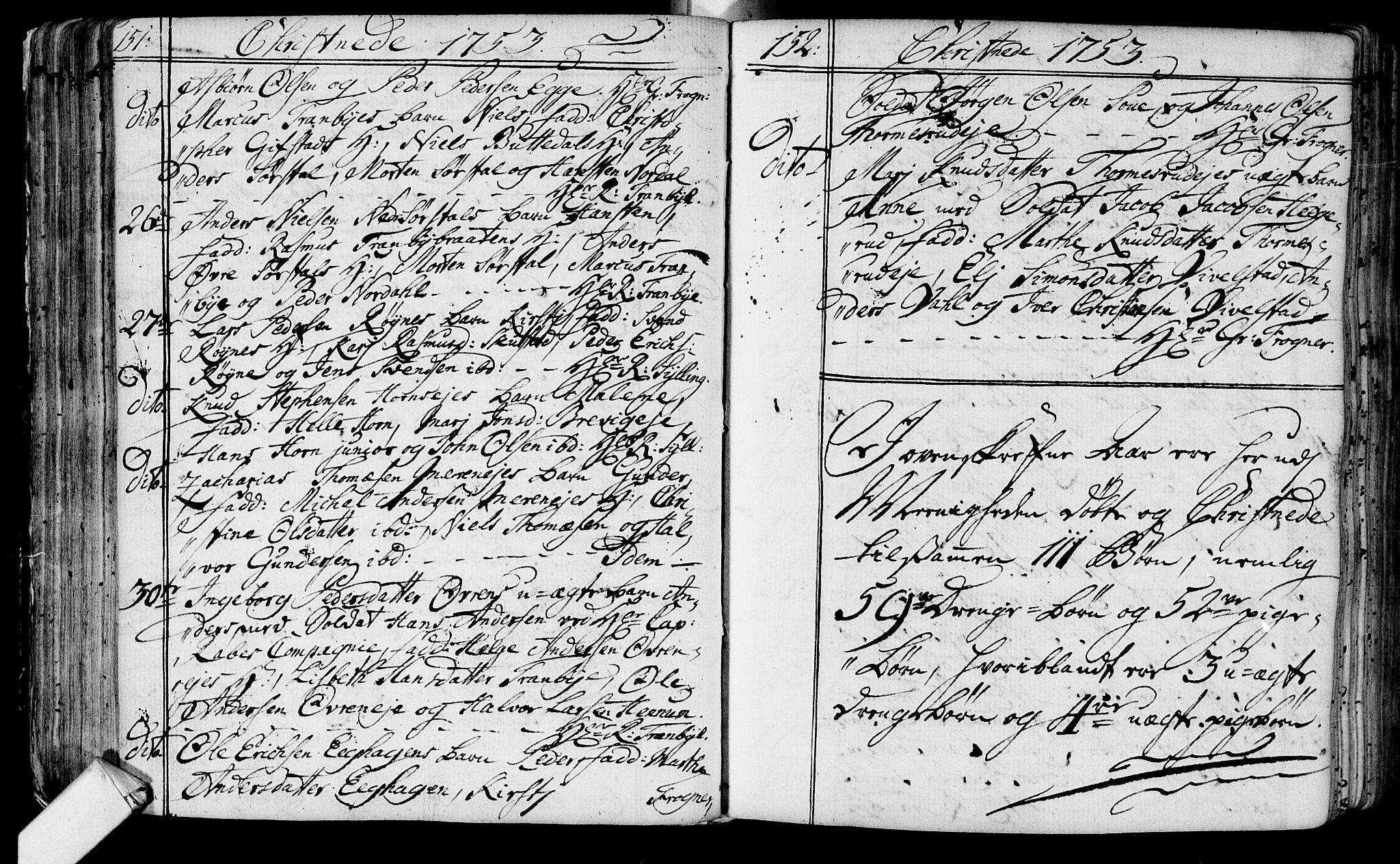 Lier kirkebøker, AV/SAKO-A-230/F/Fa/L0004: Parish register (official) no. I 4, 1749-1764, p. 151-152