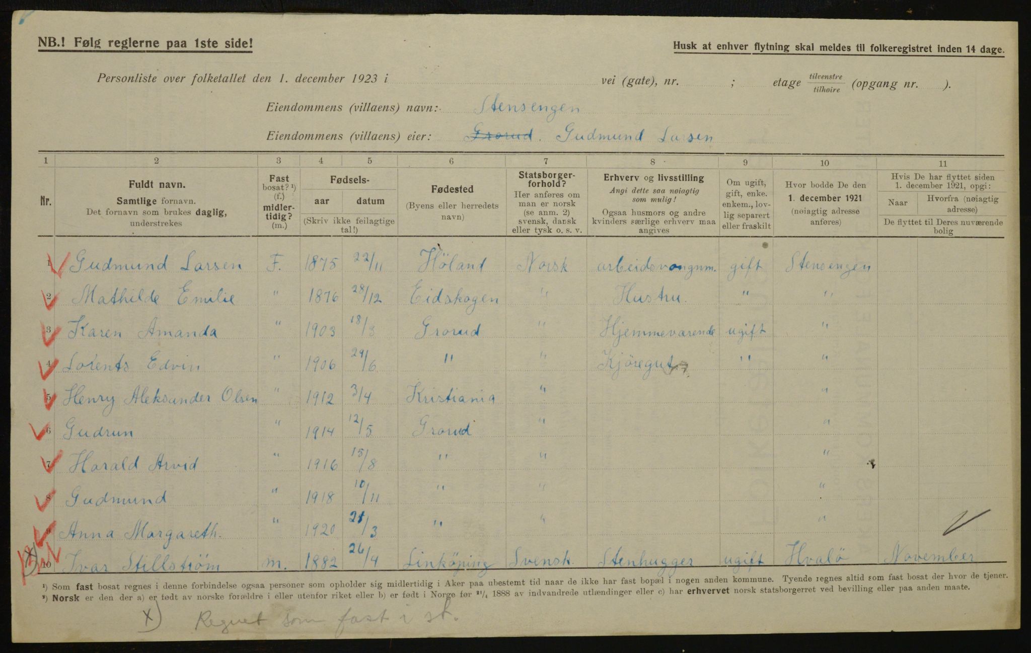 , Municipal Census 1923 for Aker, 1923, p. 22798