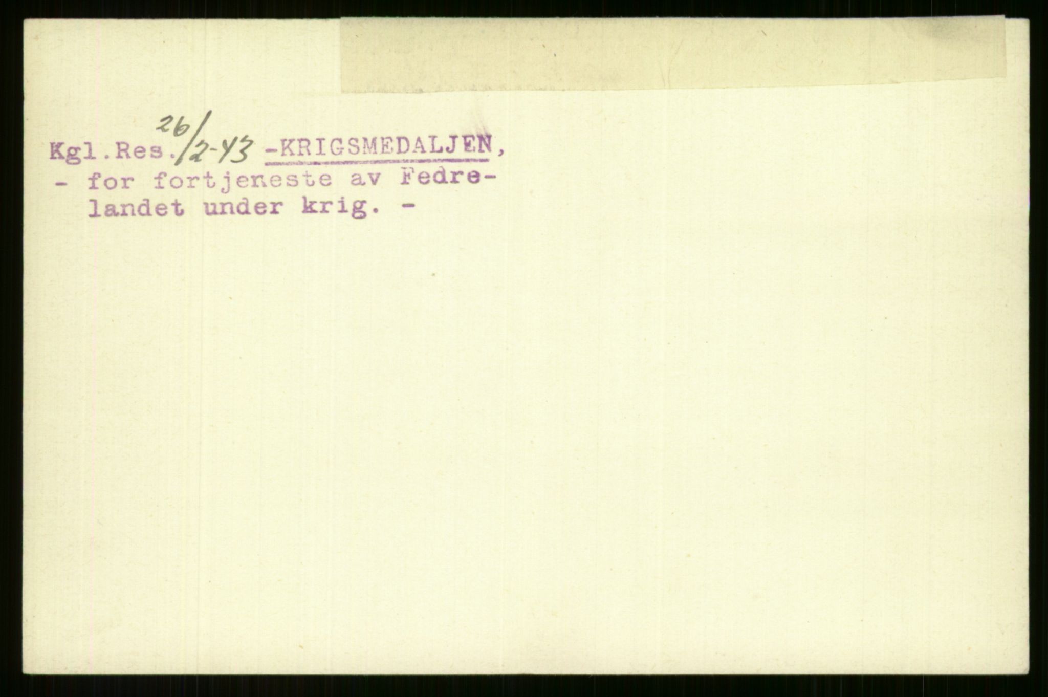 Direktoratet for sjømenn, AV/RA-S-3545/G/Gi/L0004: Kartotek over krigsdekorasjoner tildelt nordmenn under krigen, 1940-1945, p. 1908