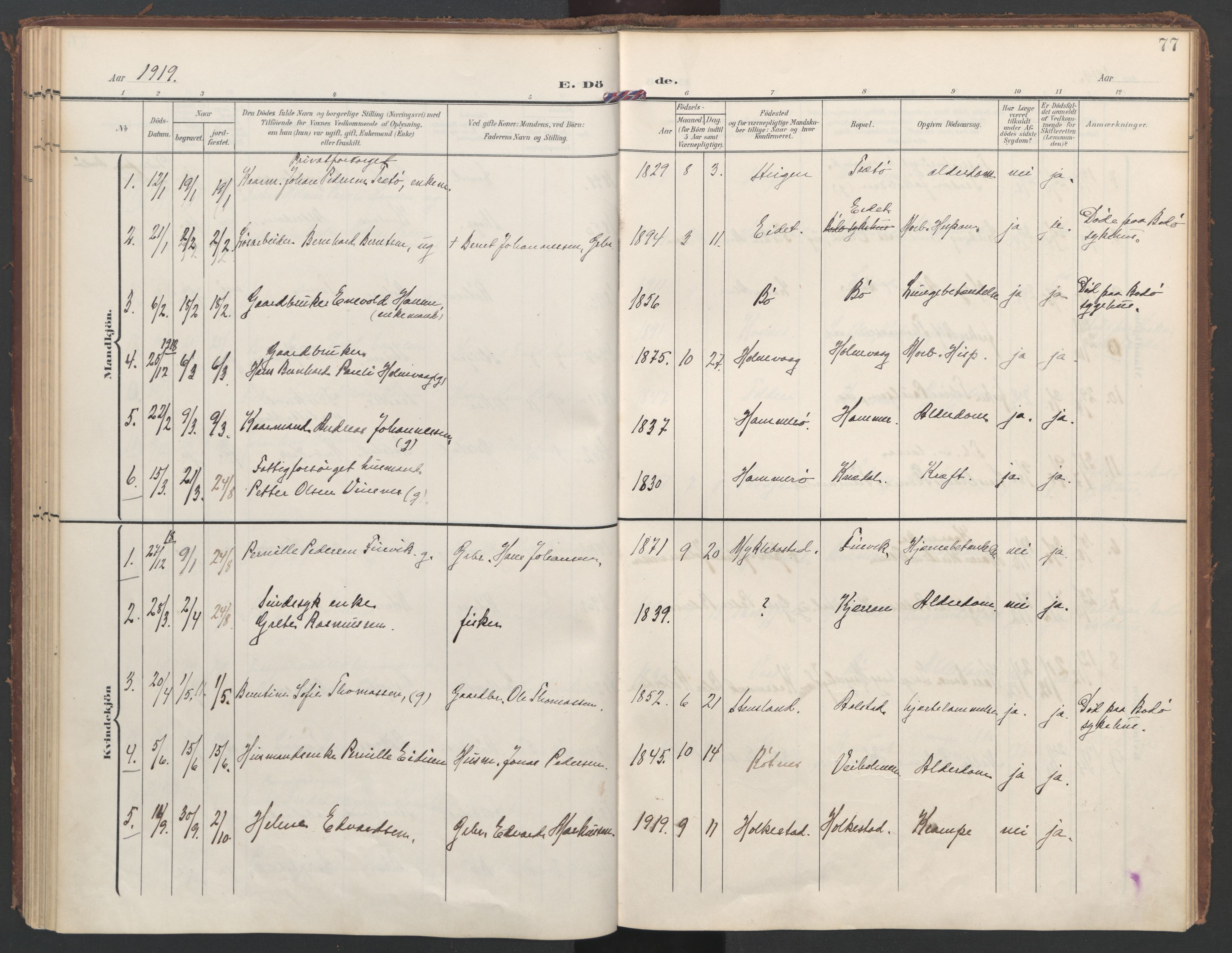 Ministerialprotokoller, klokkerbøker og fødselsregistre - Nordland, SAT/A-1459/855/L0806: Parish register (official) no. 855A14, 1906-1922, p. 77