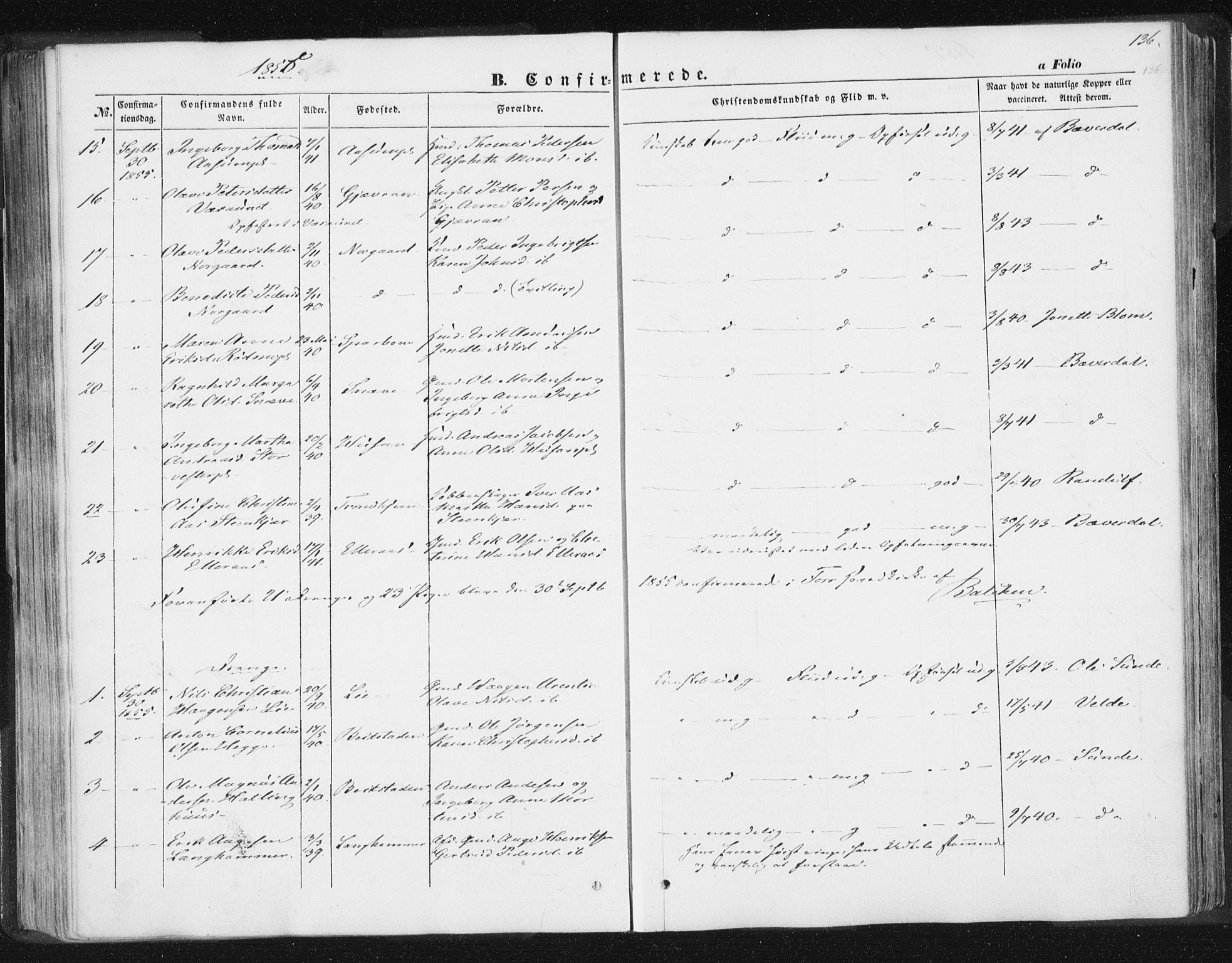 Ministerialprotokoller, klokkerbøker og fødselsregistre - Nord-Trøndelag, AV/SAT-A-1458/746/L0446: Parish register (official) no. 746A05, 1846-1859, p. 136