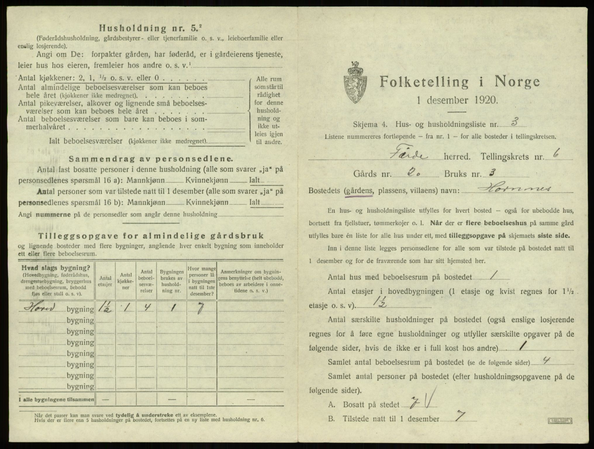 SAB, 1920 census for Førde, 1920, p. 279