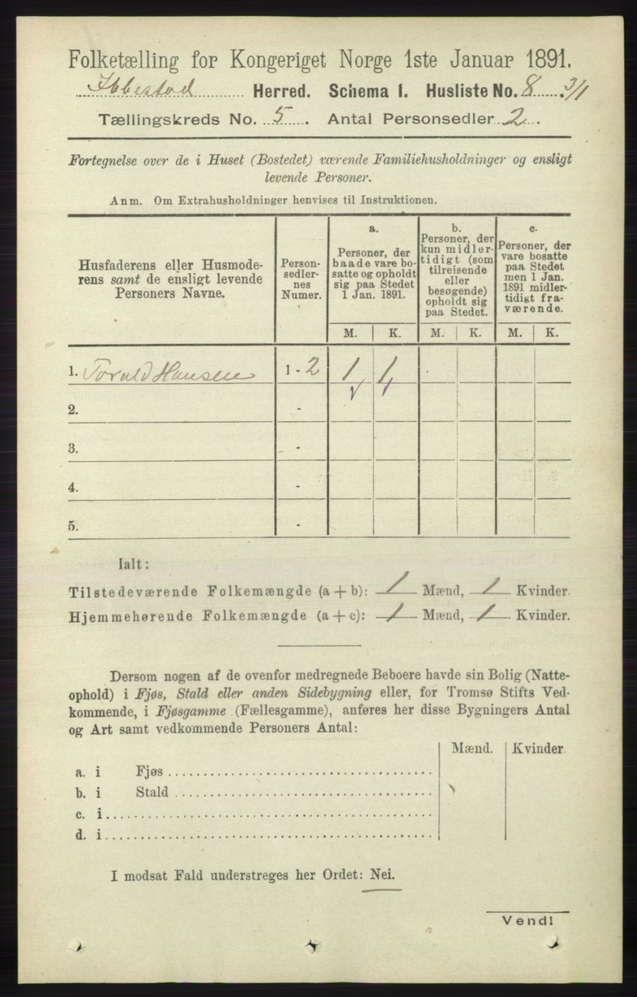 RA, 1891 census for 1917 Ibestad, 1891, p. 2850