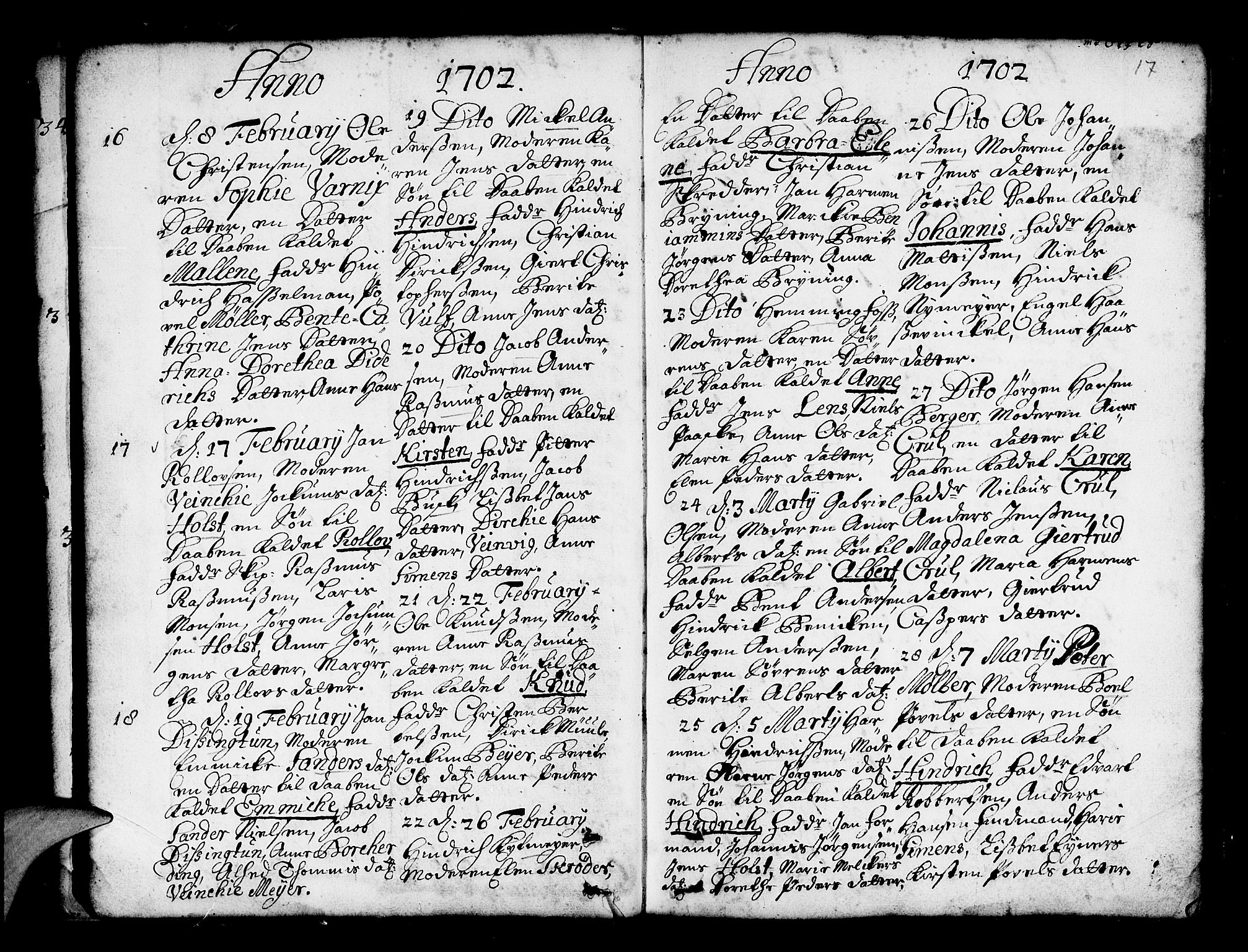 Nykirken Sokneprestembete, AV/SAB-A-77101/H/Haa/L0002: Parish register (official) no. A 2, 1700-1723, p. 17