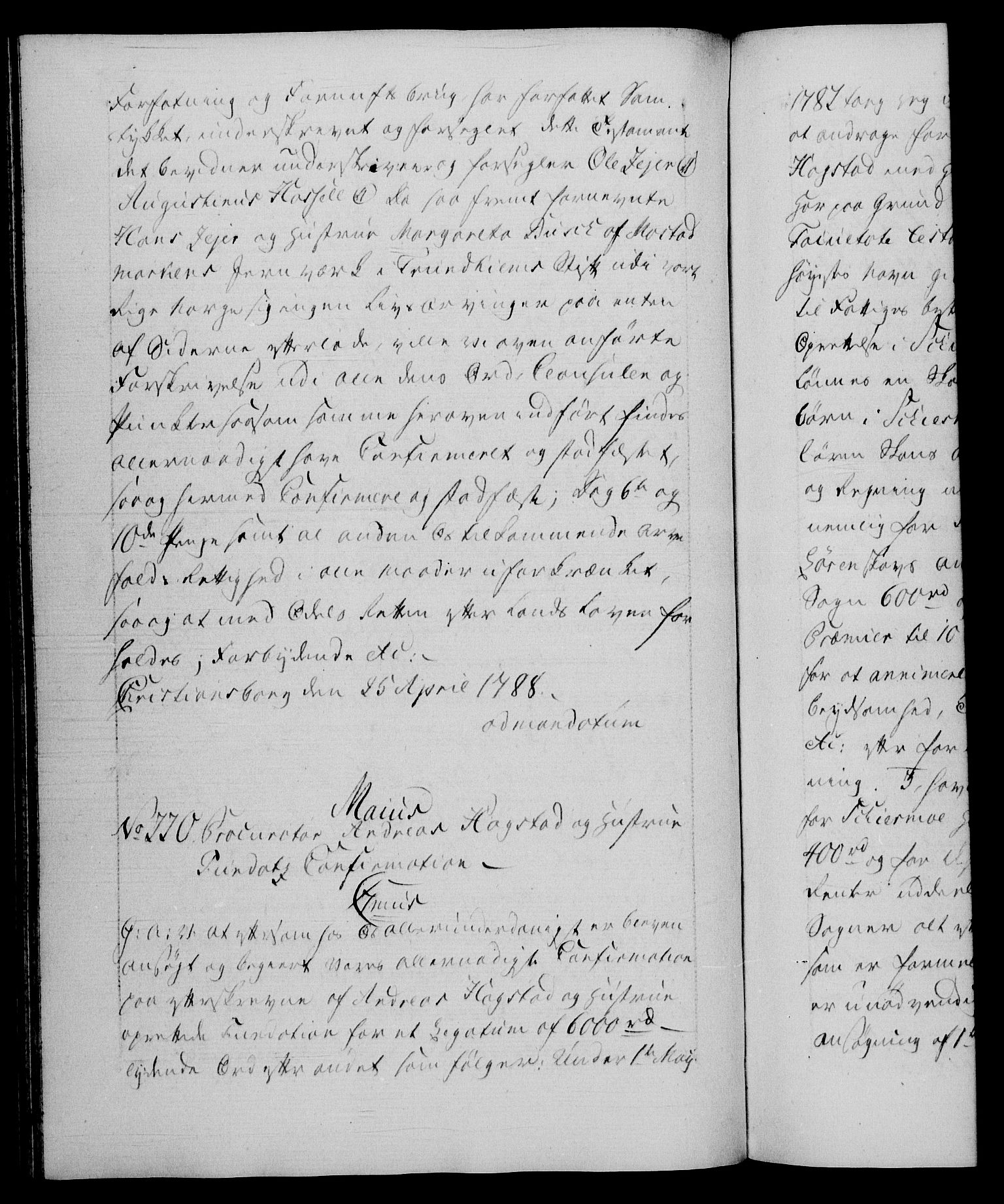 Danske Kanselli 1572-1799, AV/RA-EA-3023/F/Fc/Fca/Fcaa/L0052: Norske registre, 1788-1789, p. 105b