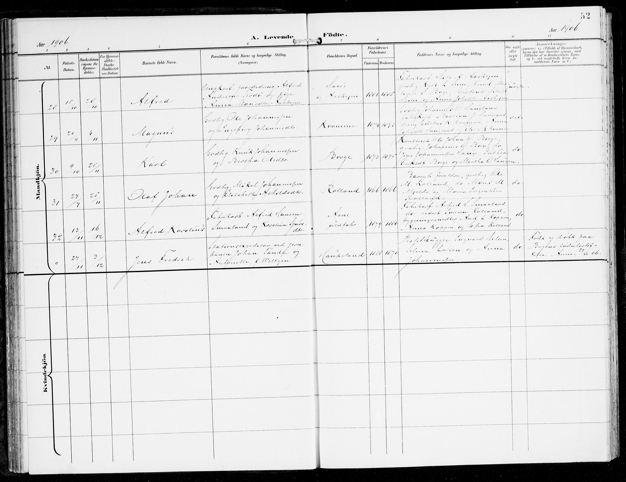 Haus sokneprestembete, AV/SAB-A-75601/H/Haa: Parish register (official) no. D 2, 1899-1912, p. 52