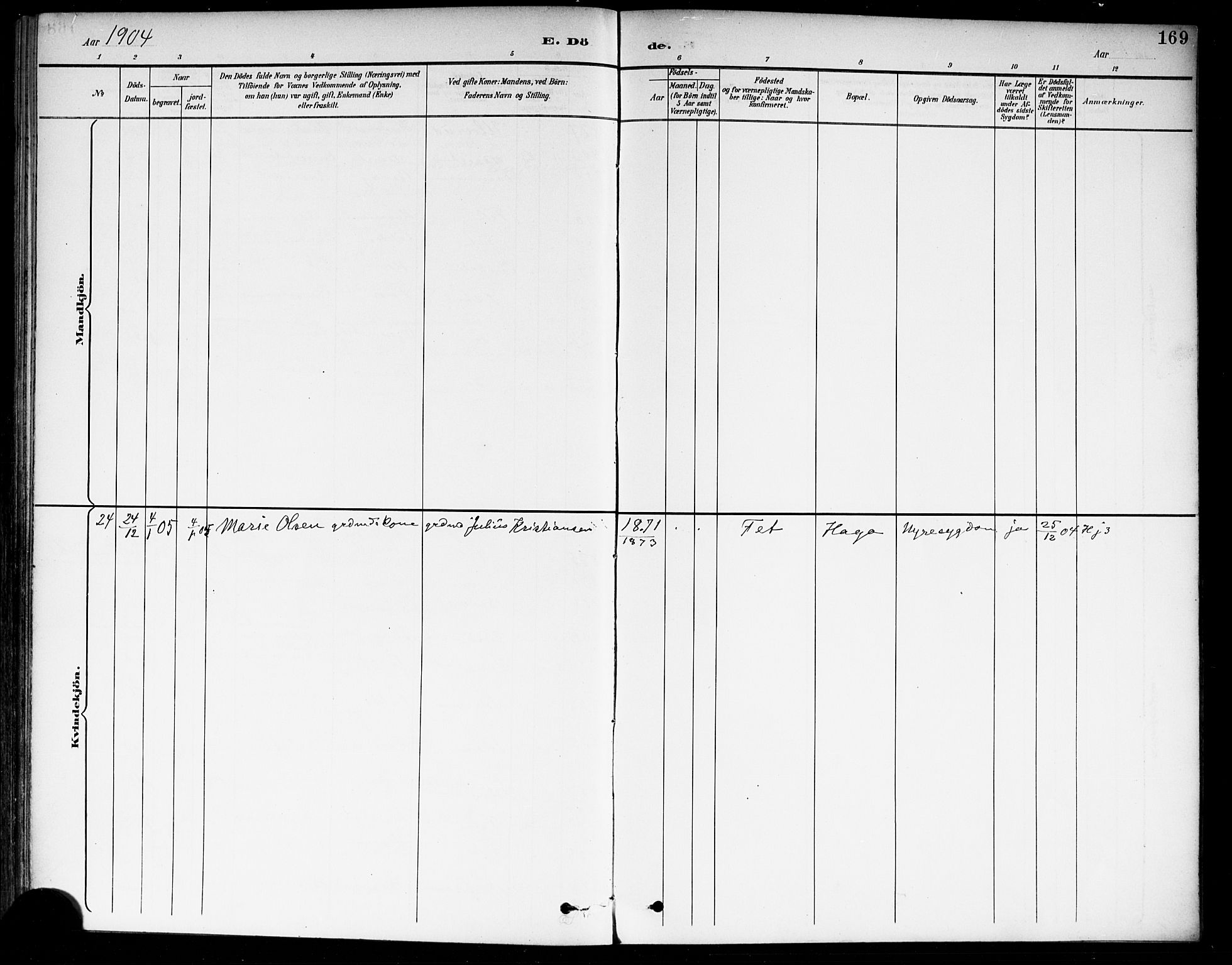 Fet prestekontor Kirkebøker, SAO/A-10370a/F/Fa/L0015: Parish register (official) no. I 15, 1892-1904, p. 169