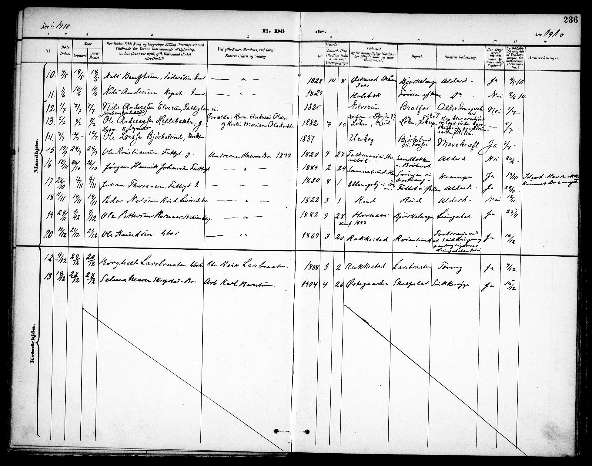 Høland prestekontor Kirkebøker, SAO/A-10346a/F/Fa/L0015: Parish register (official) no. I 15, 1897-1912, p. 236