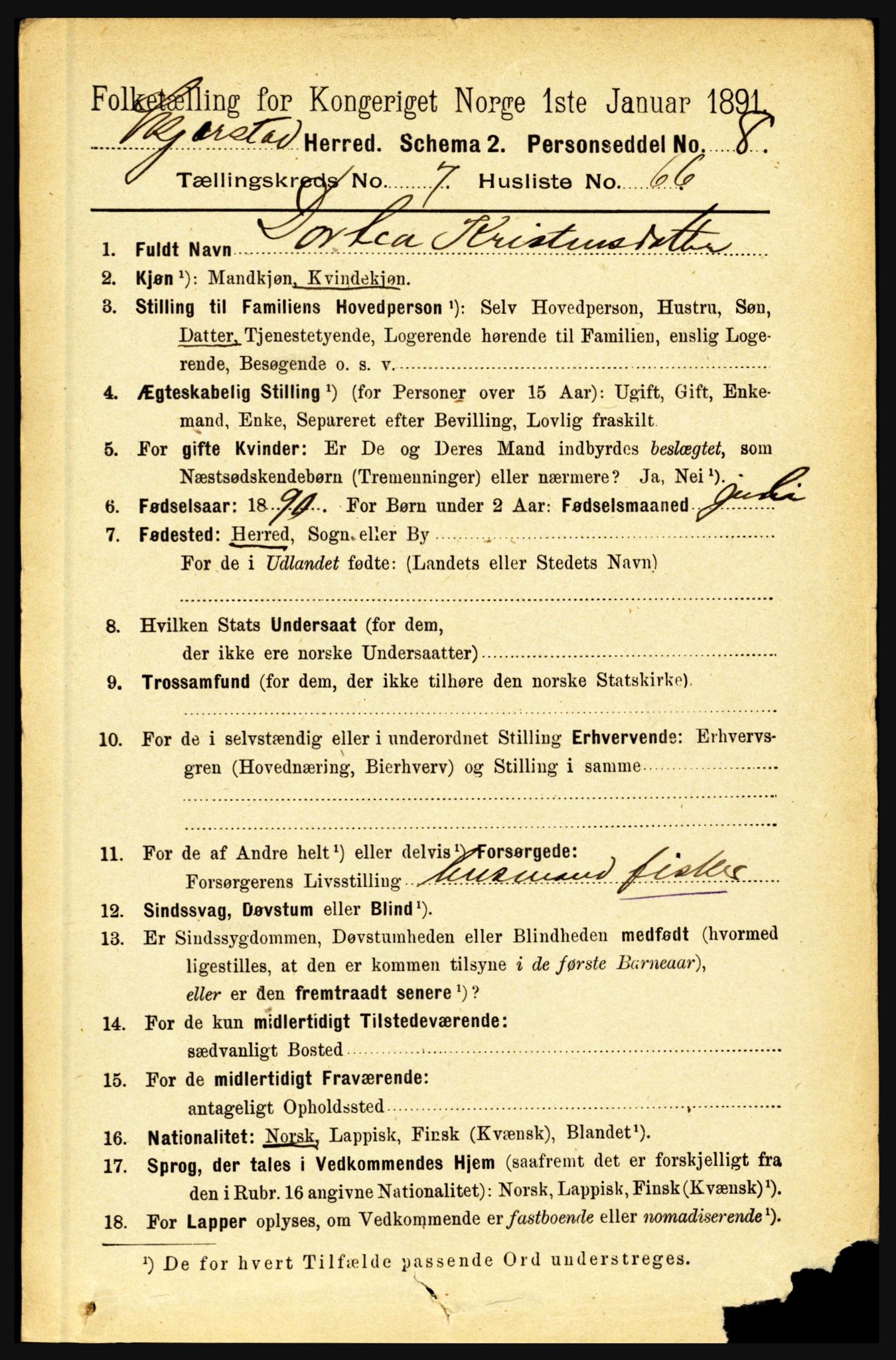 RA, 1891 census for 1842 Skjerstad, 1891, p. 3018