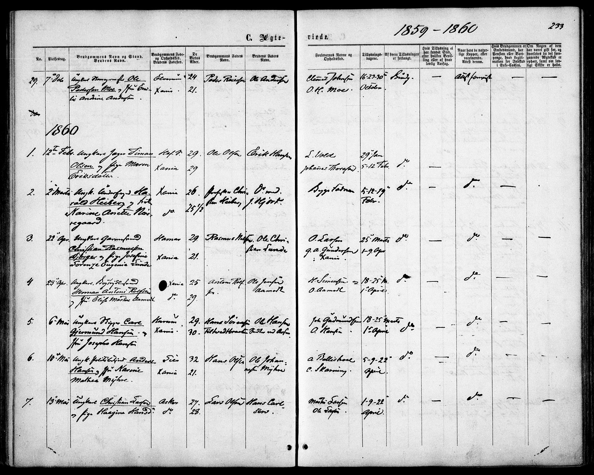 Garnisonsmenigheten Kirkebøker, SAO/A-10846/F/Fa/L0010: Parish register (official) no. 10, 1859-1869, p. 233