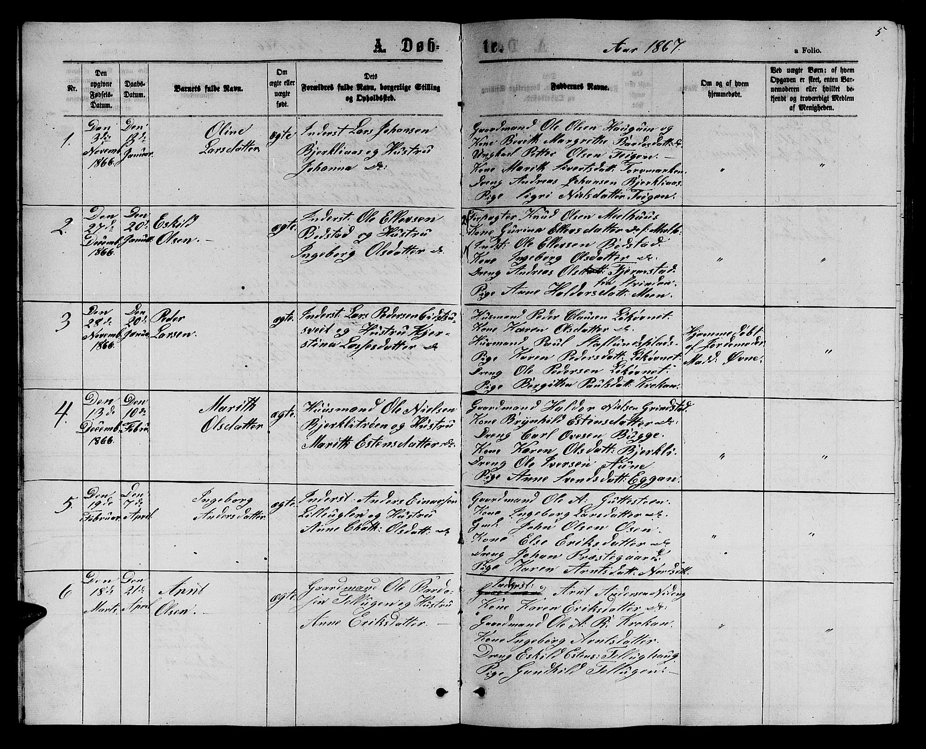 Ministerialprotokoller, klokkerbøker og fødselsregistre - Sør-Trøndelag, SAT/A-1456/618/L0451: Parish register (copy) no. 618C02, 1865-1883, p. 5
