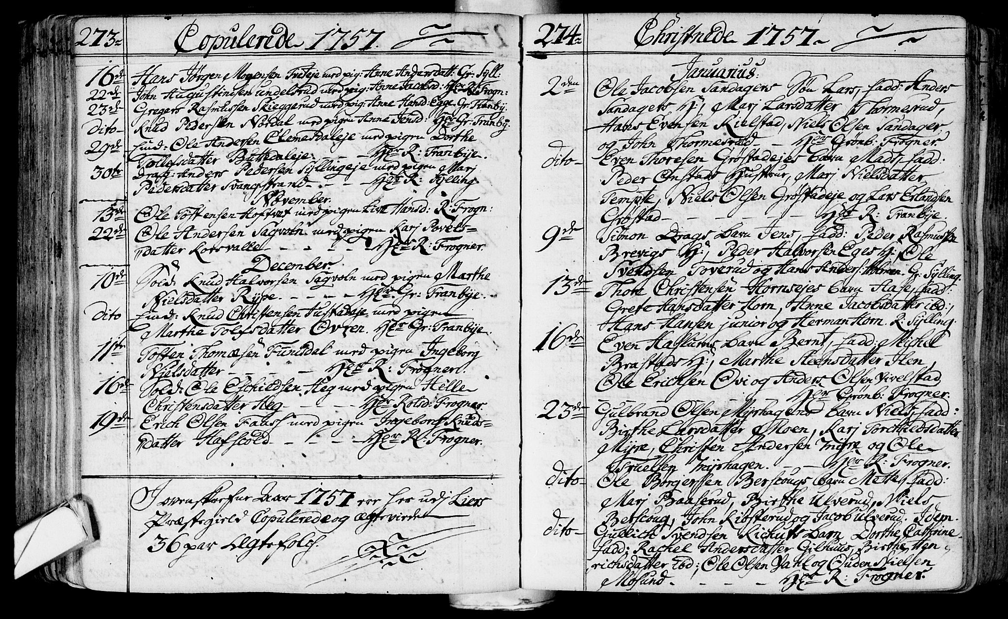 Lier kirkebøker, AV/SAKO-A-230/F/Fa/L0004: Parish register (official) no. I 4, 1749-1764, p. 273-274