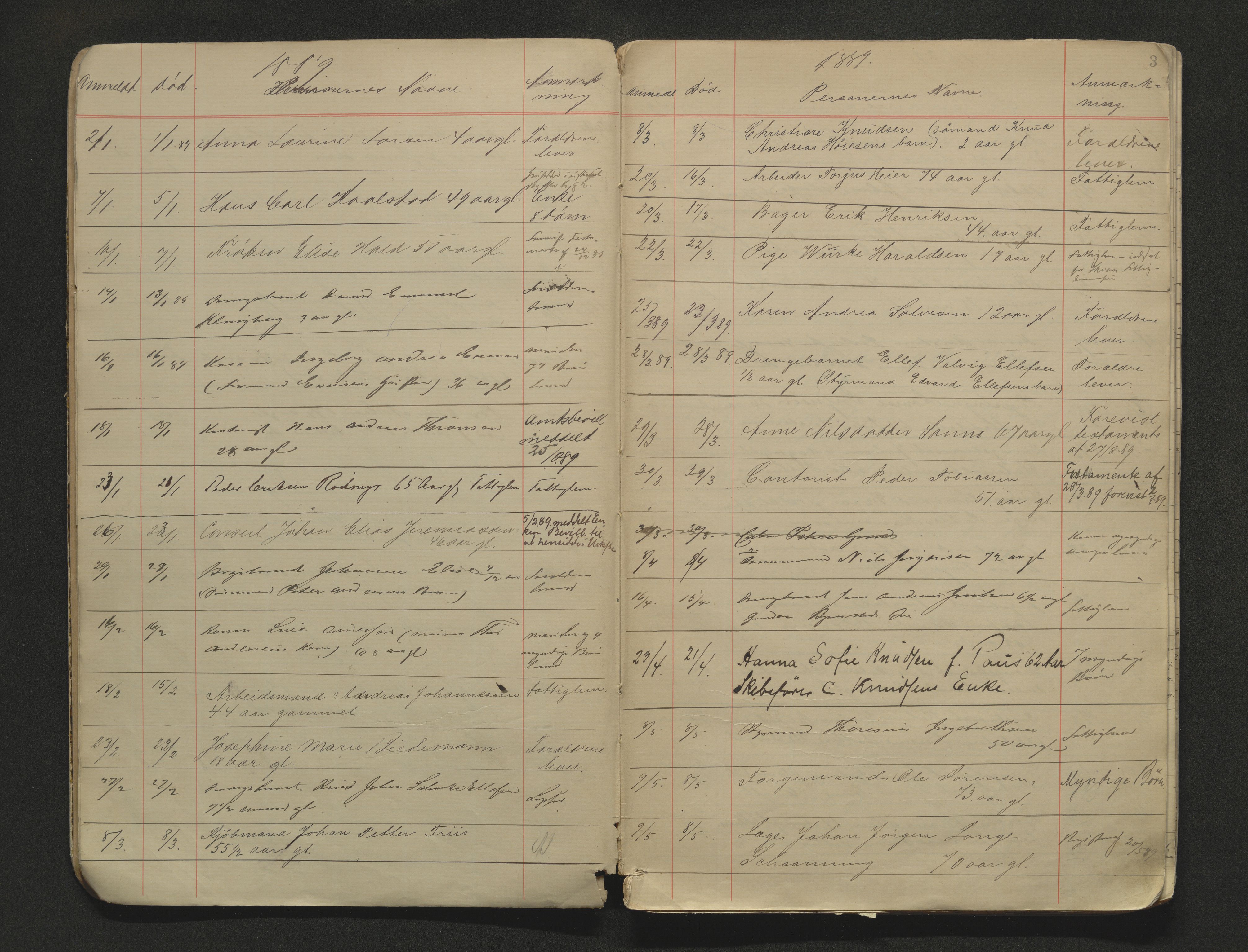Porsgrunn byfogd, AV/SAKO-A-106/H/Ha/L0002: Dødsanmeldelseprotokoll, 1888-1908, p. 3