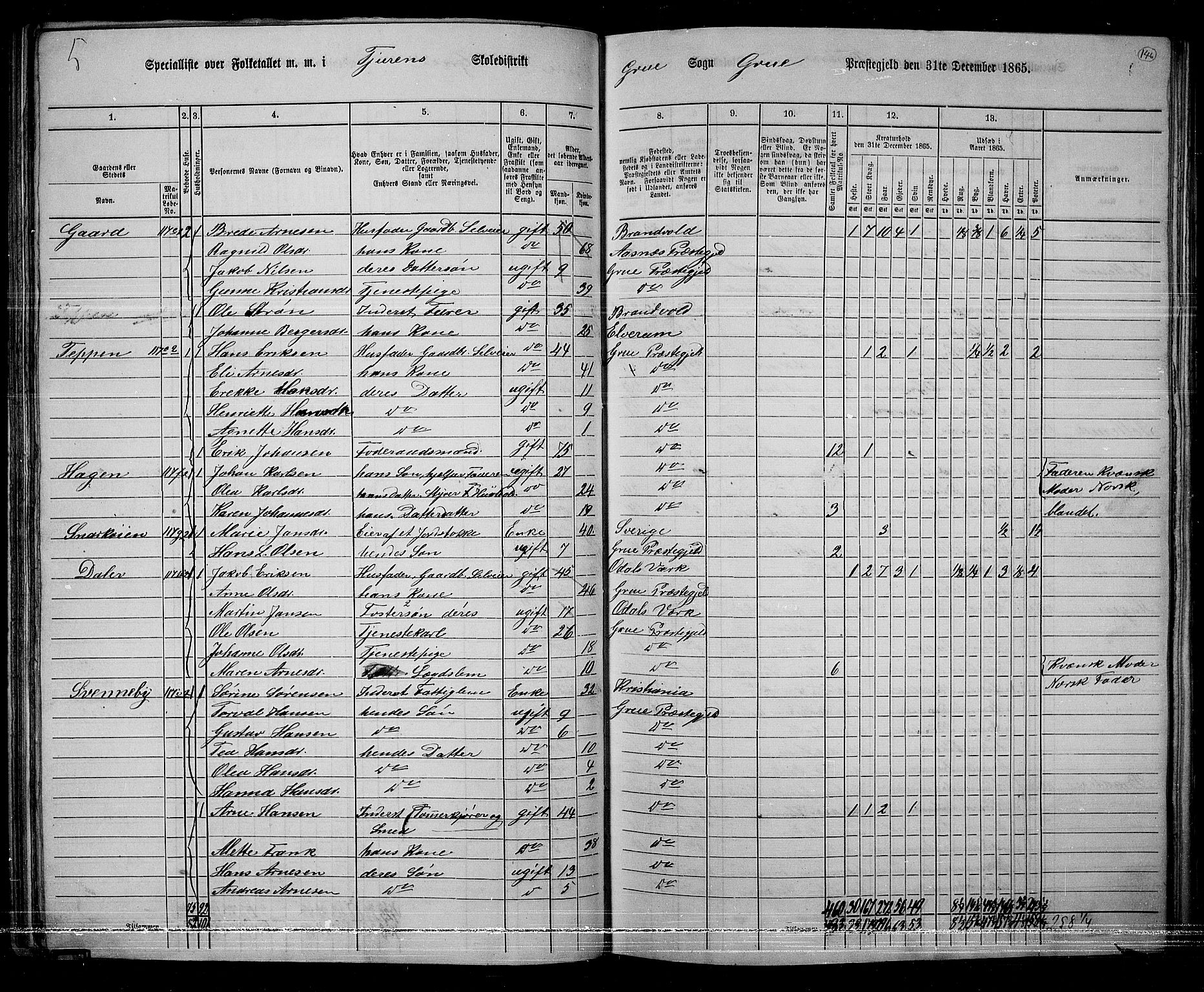 RA, 1865 census for Grue, 1865, p. 125