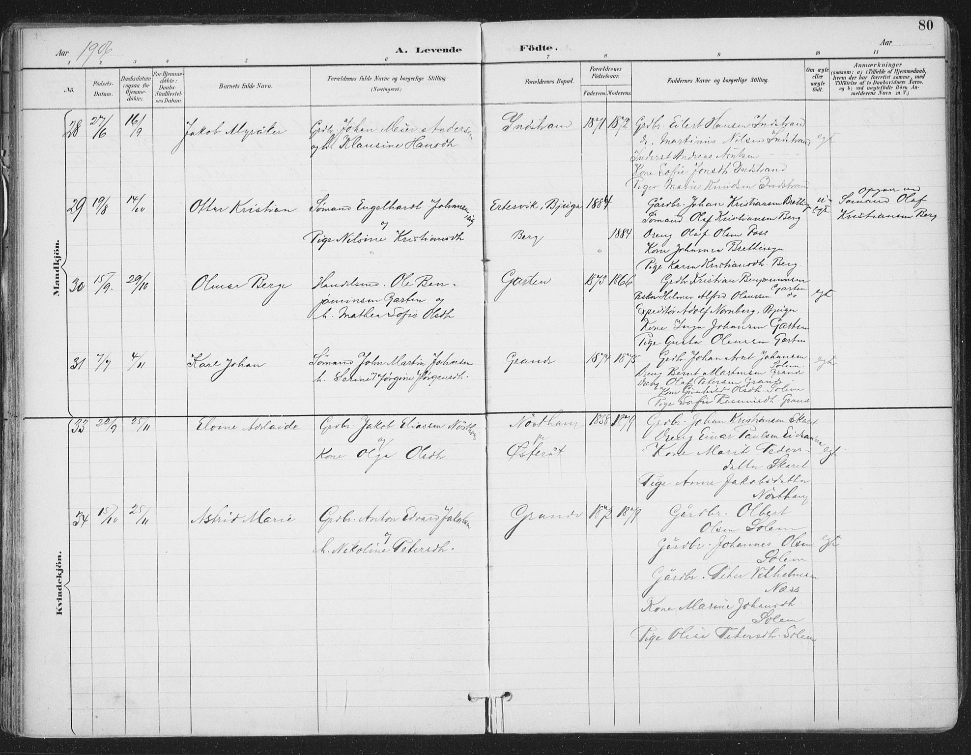 Ministerialprotokoller, klokkerbøker og fødselsregistre - Sør-Trøndelag, SAT/A-1456/659/L0743: Parish register (official) no. 659A13, 1893-1910, p. 80