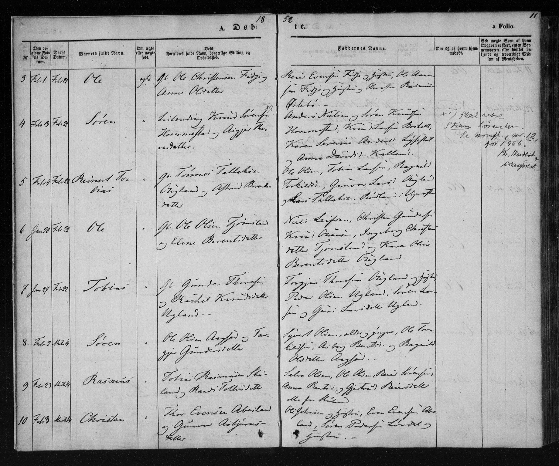 Holum sokneprestkontor, AV/SAK-1111-0022/F/Fa/Fab/L0005: Parish register (official) no. A 5, 1847-1874, p. 11